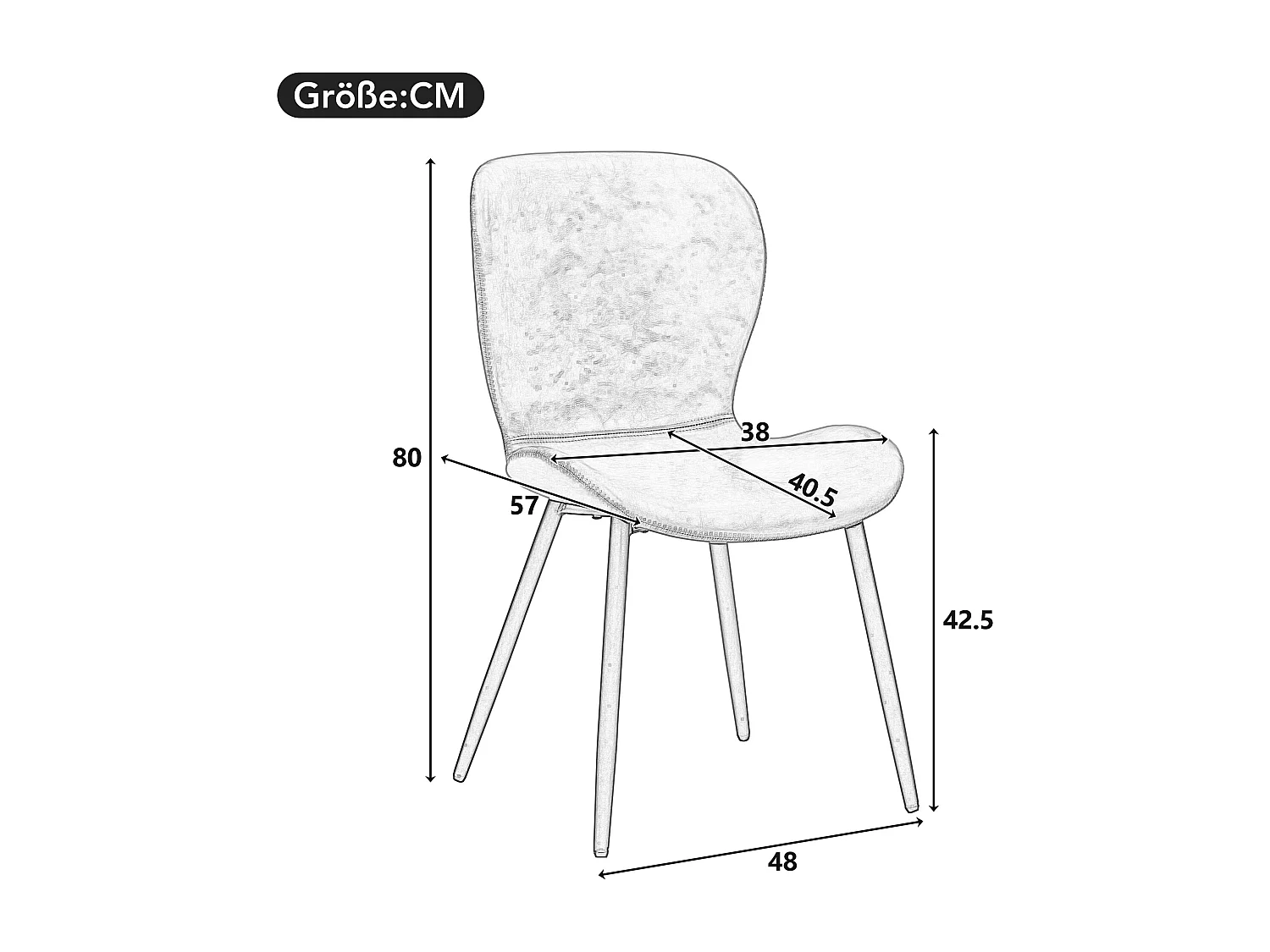 Conjunto de 2 cadeiras de jantar de couro PU - 48 x 57 x 80 cm - Padrão acolchoado e pernas galvanizadas - Marrom