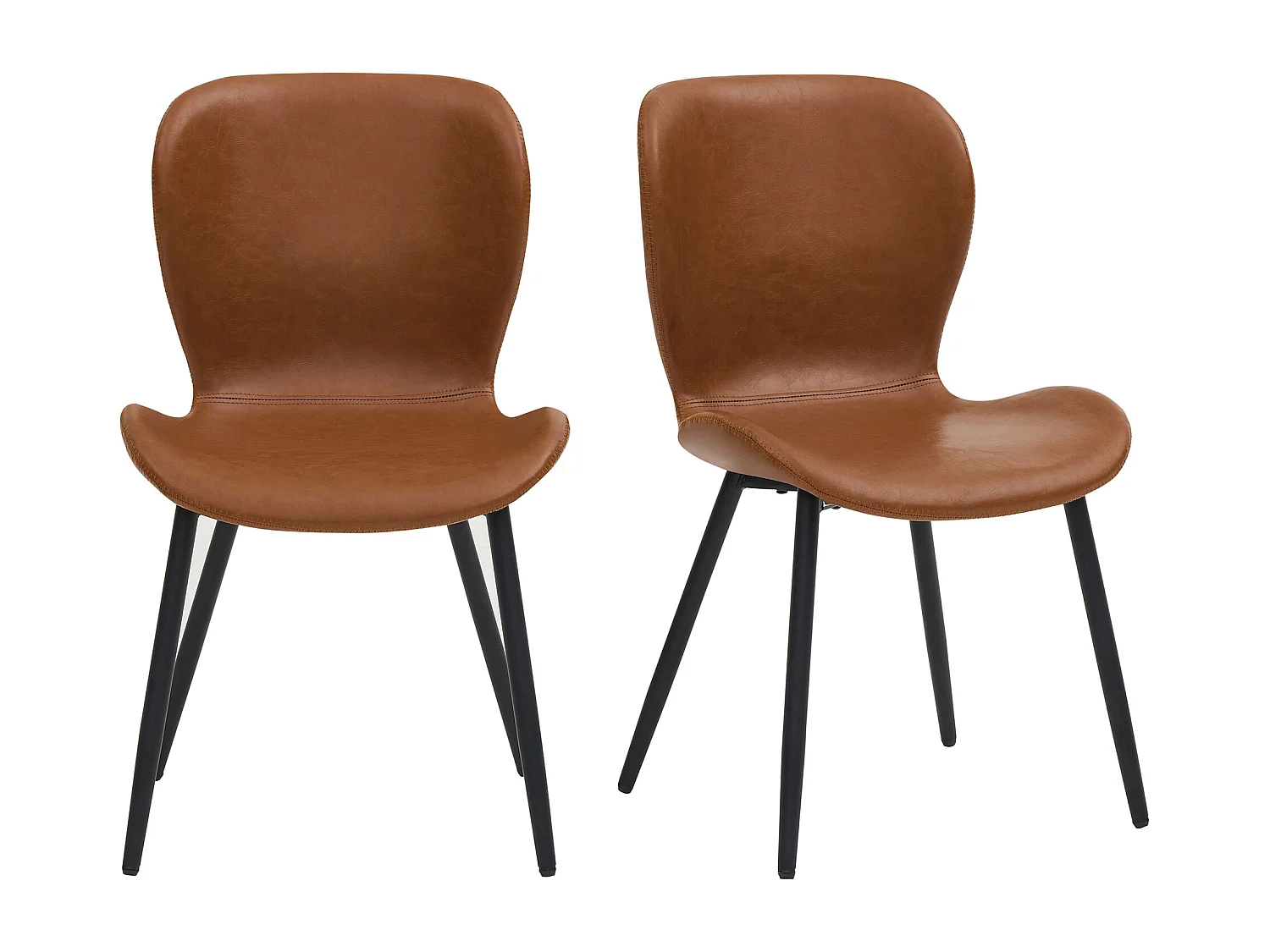 Conjunto de 2 cadeiras de jantar de couro PU - 48 x 57 x 80 cm - Padrão acolchoado e pernas galvanizadas - Marrom