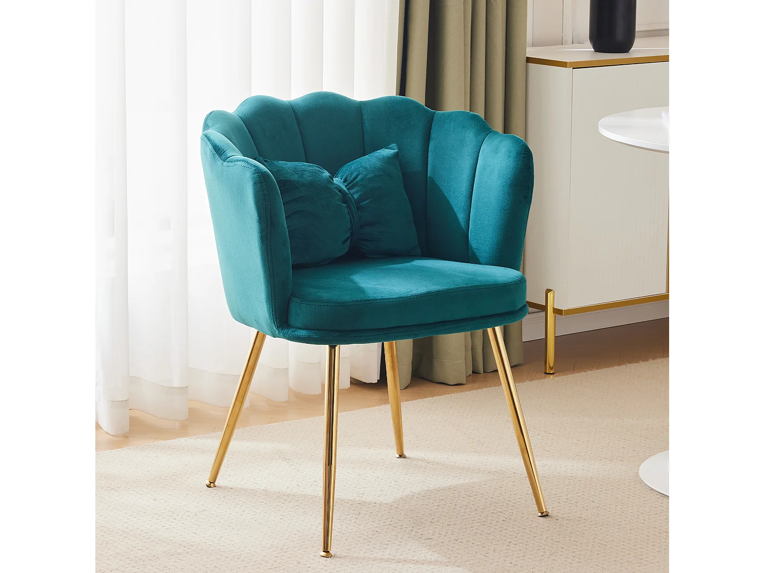 Chaise simple en velours - 63 x 58 x 77 cm - Pieds en métal plaqué et coussins papillon - Vert