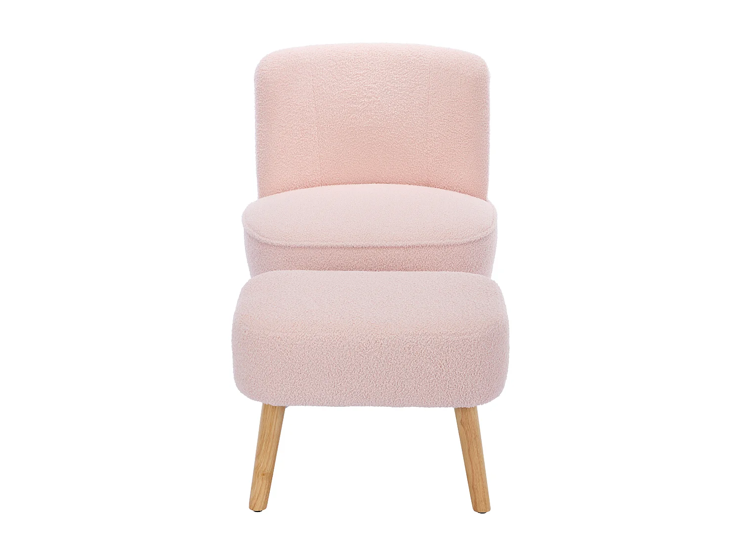 Chaise avec repose-pièd - Velours teddy et pièds en bois massif - 60 x 67 x 76 cm - Rose