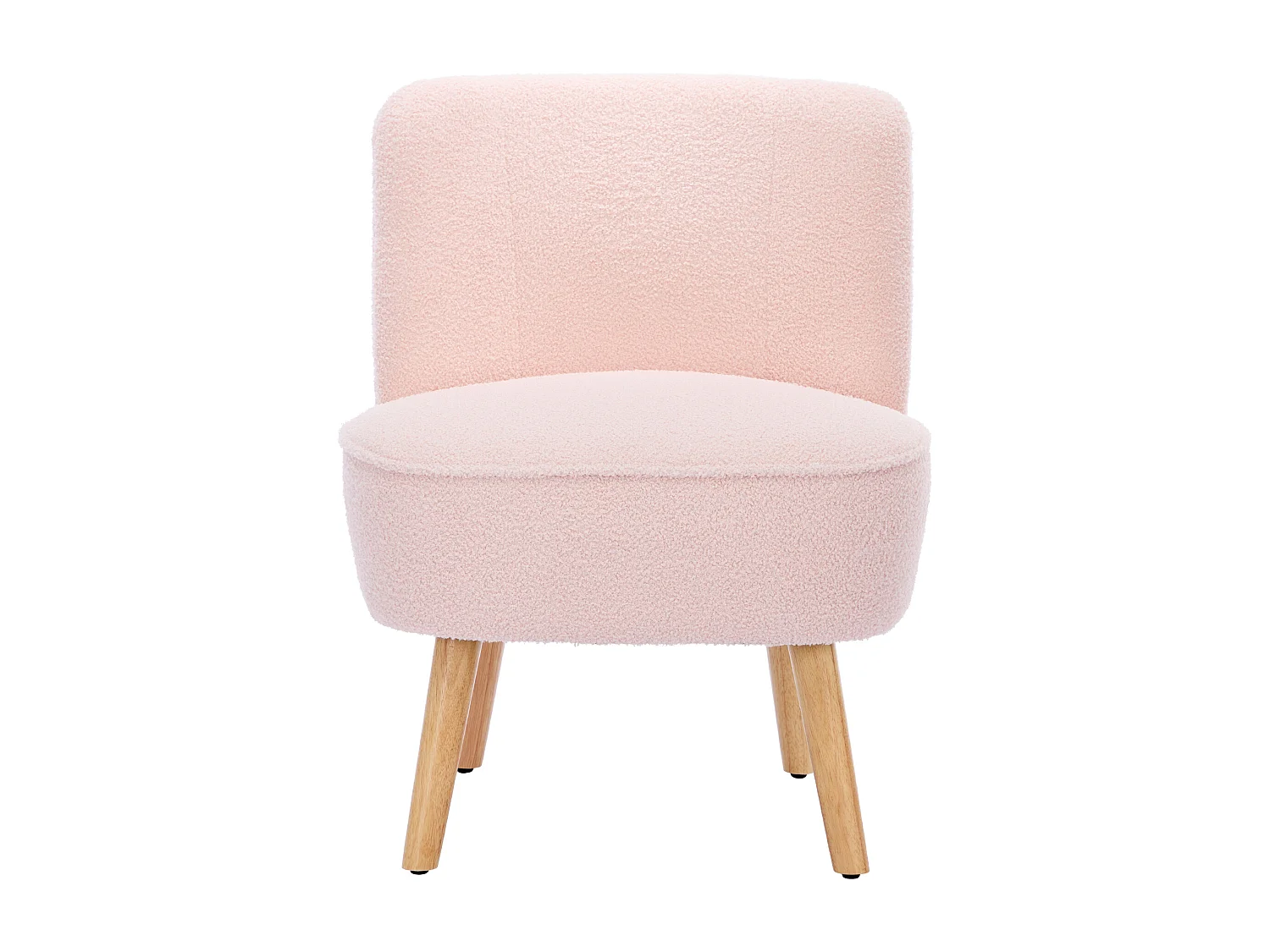 Chaise avec repose-pièd - Velours teddy et pièds en bois massif - 60 x 67 x 76 cm - Rose