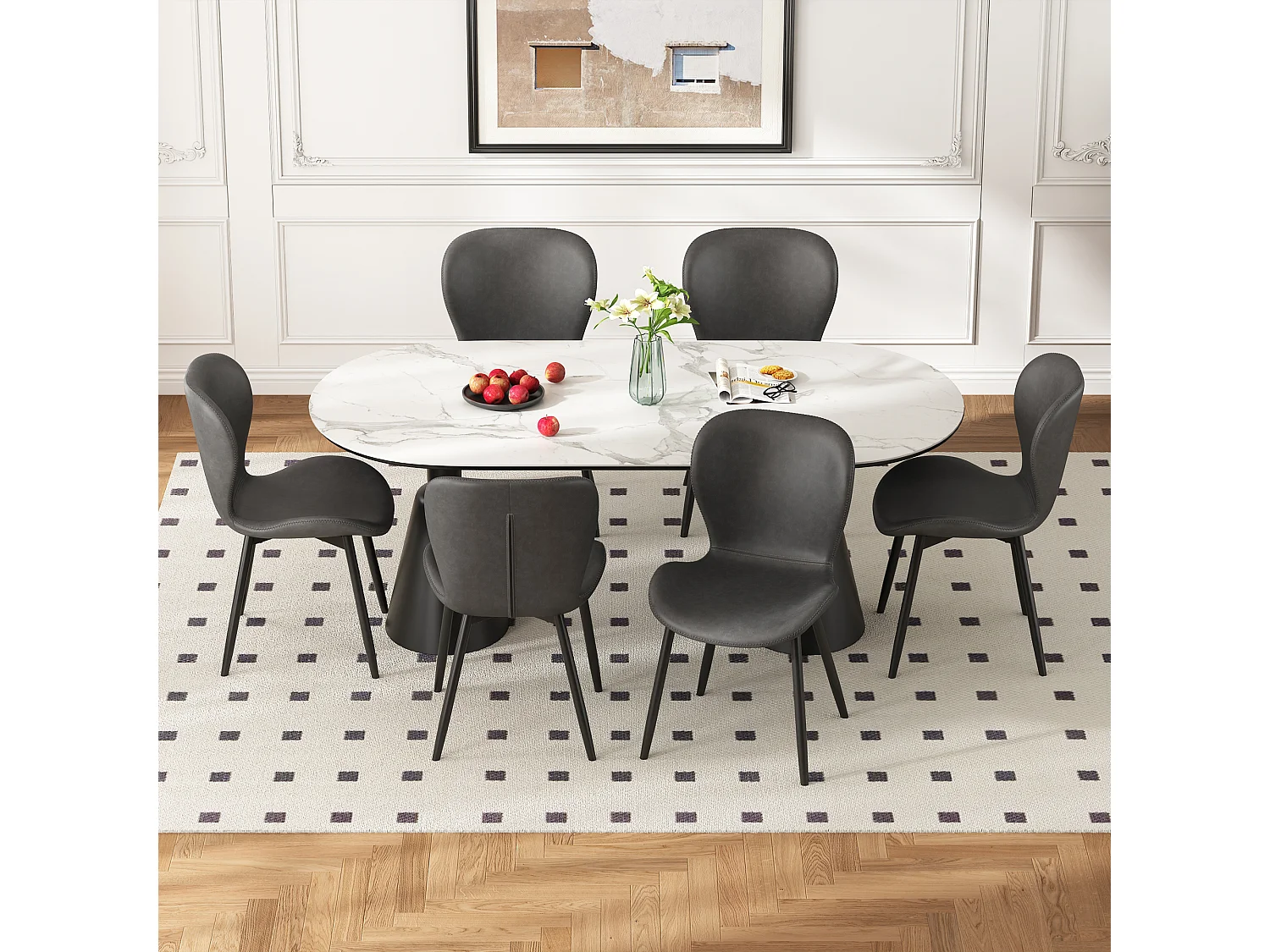 Zestaw 6 krzeseł do jadalni ze skóry PU - 48 x 57 x 80 cm - wzór pikowany i ocynkowane nogi - szary