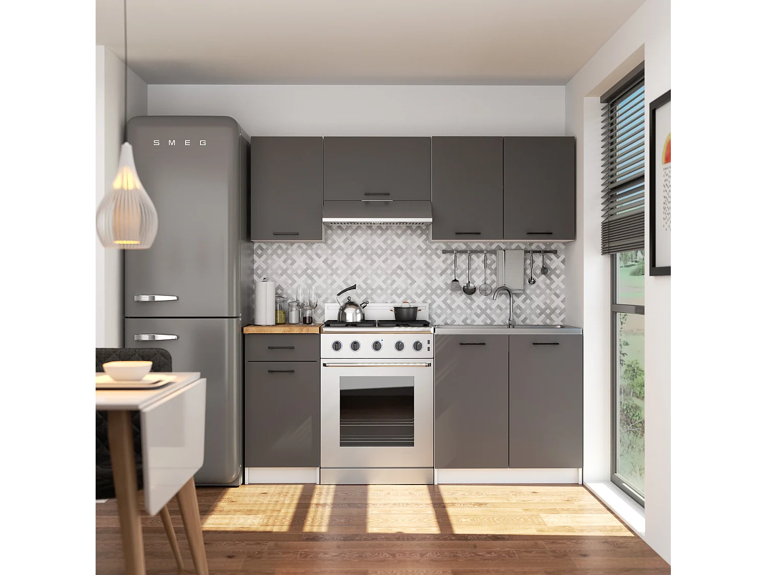 Armoires de cuisine haute AKORD W80 OLIWIA Blanc 80 cm 2 portes façade Gris Graphite 2 étagères 80x30x58 cm