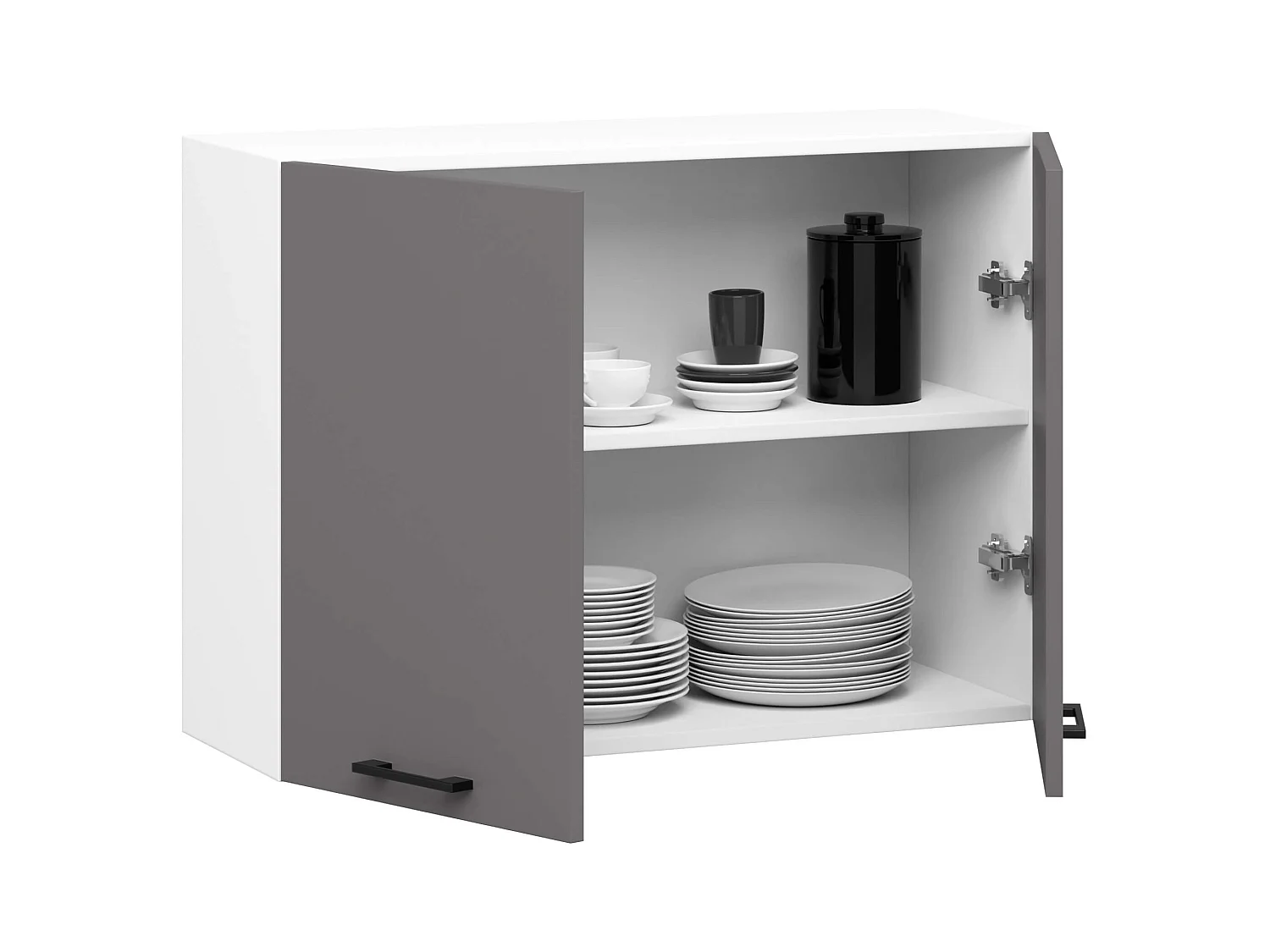 Hängeschrank Küchenschrank AKORD OLIWIA modular W80 Weiß 80 cm 2 Türen 2 Ebenen Front Graphitgrau B80 x H58 x T30 cm