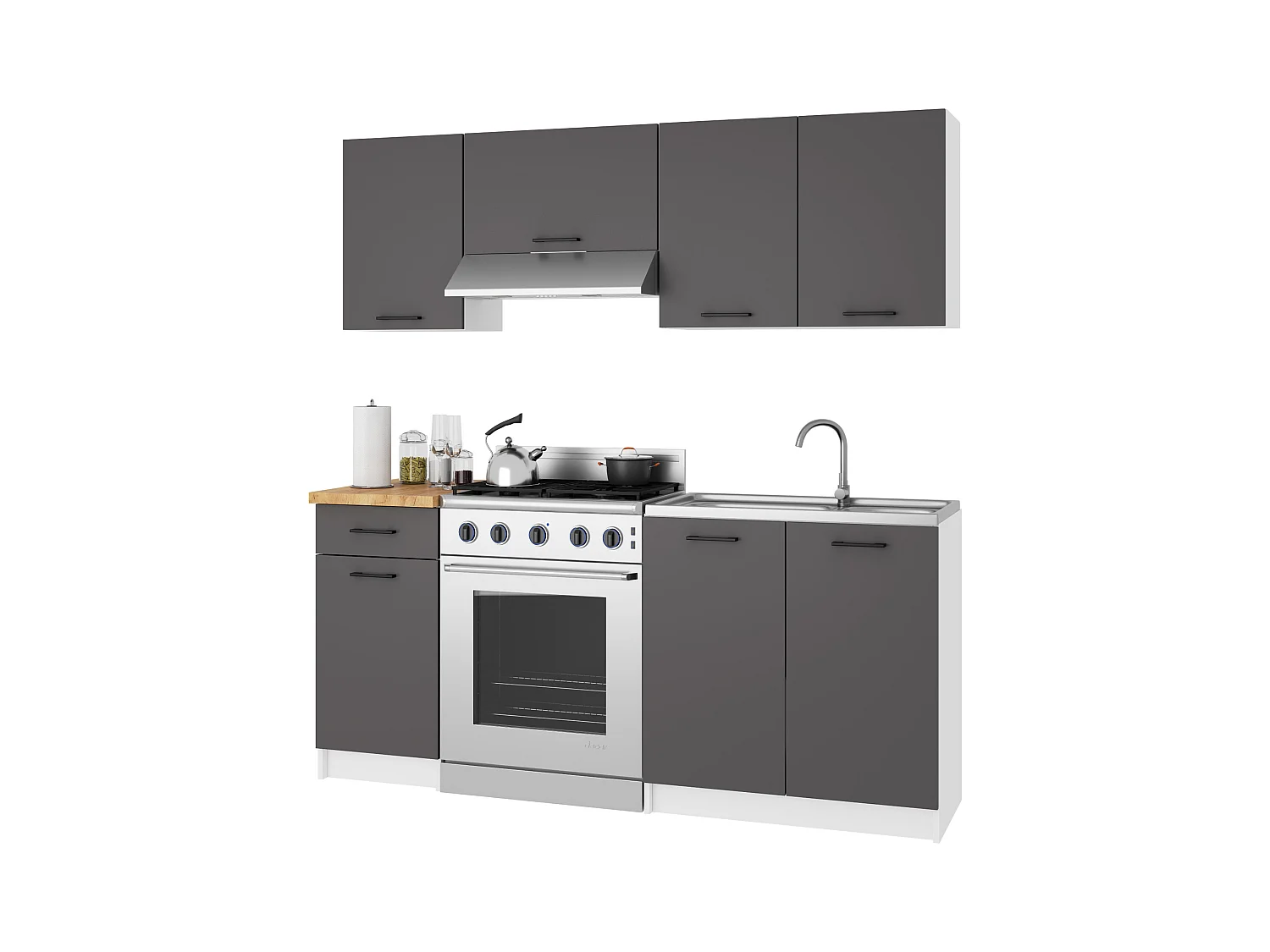 Hängeschrank Küchenschrank AKORD OLIWIA modular W80 Weiß 80 cm 2 Türen 2 Ebenen Front Graphitgrau B80 x H58 x T30 cm