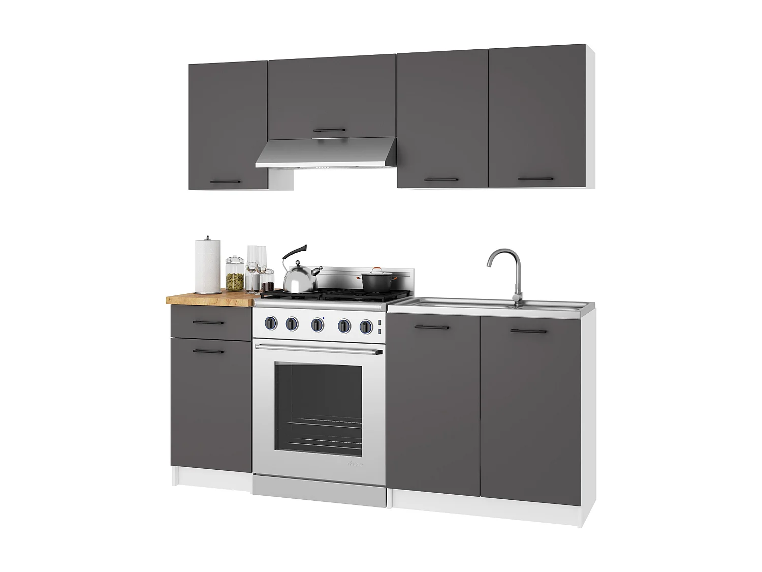Keukenkast modulaire OLIWIA W80 H580 met 2 Deuren / Hangkast / Bovenkast / AKORD Furniture Factory / Wit - Grafietgrijs / 80 x 58 x 30 cm