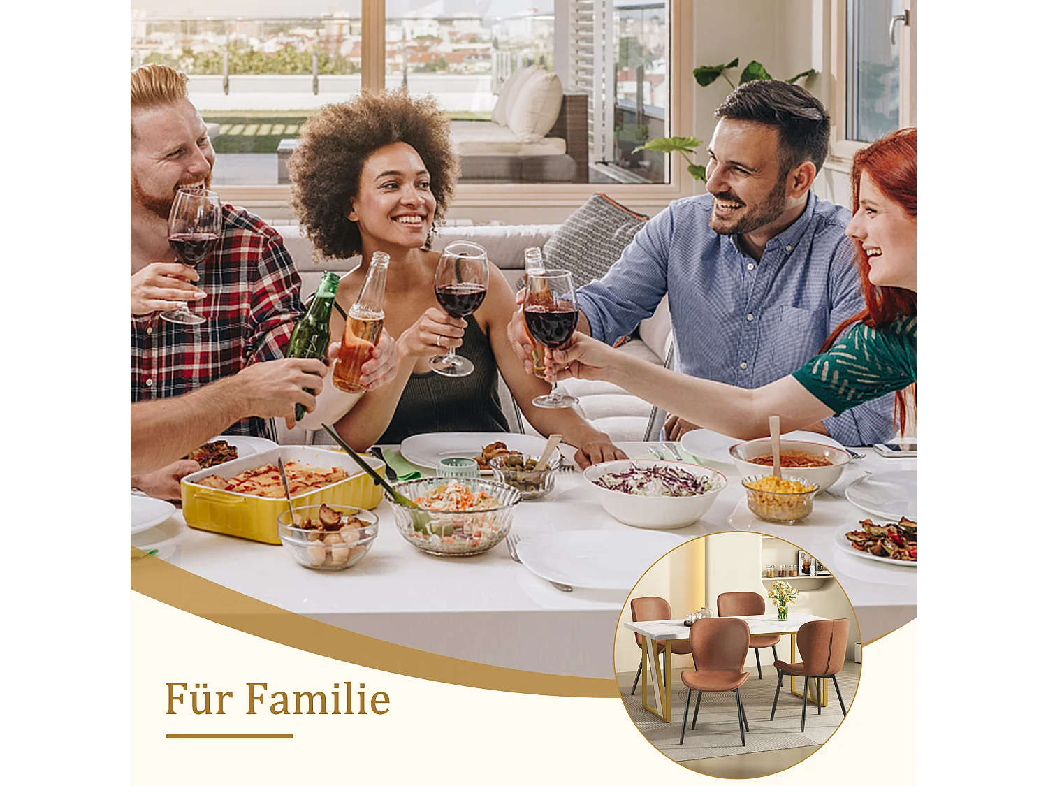 Mesa de jantar retangular para 4 a 6 pessoas - 160 x 80 x 75 cm - MDF e pés de metal - Efeito mármore - Branco + dourado