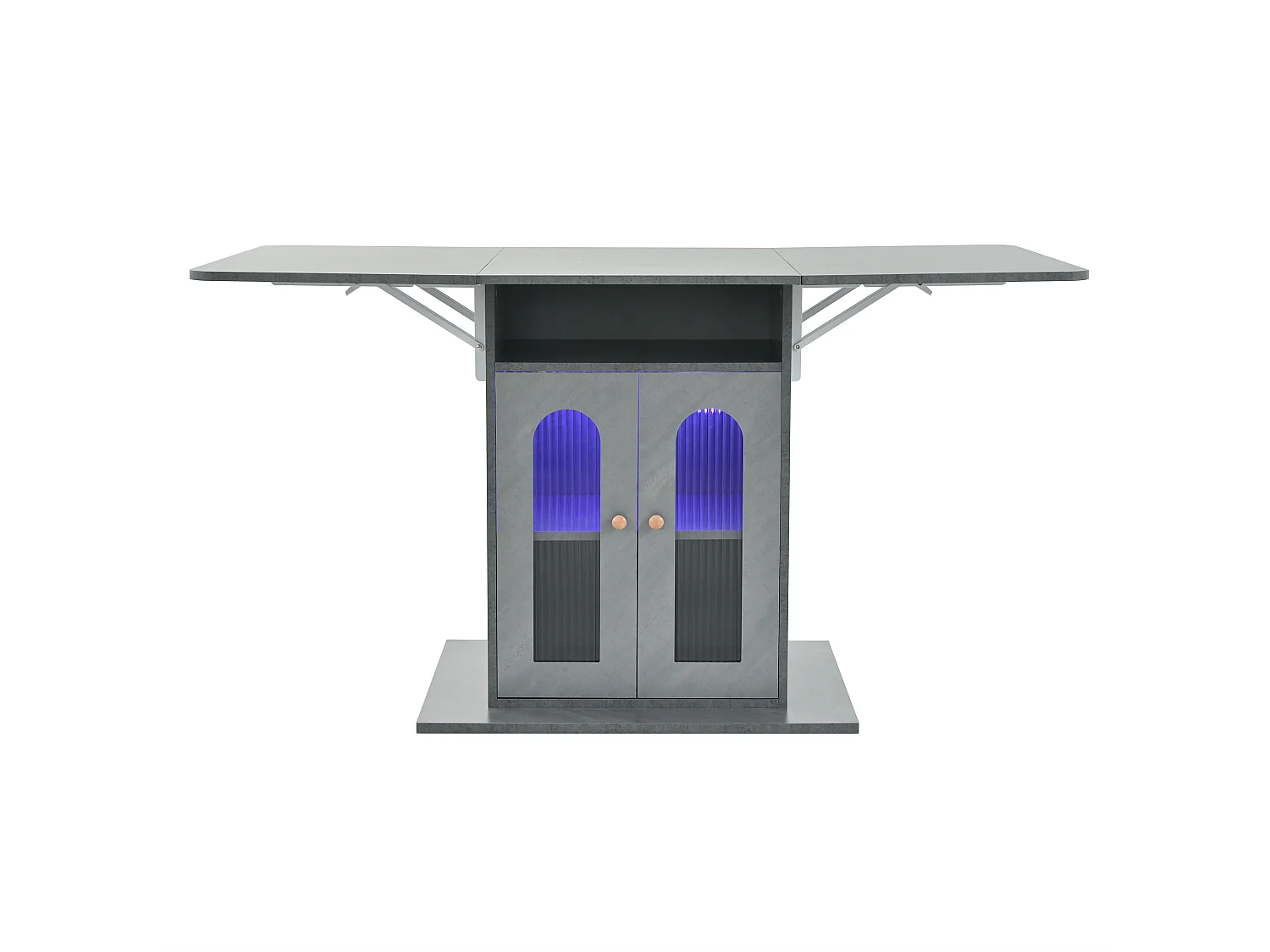 Table à manger pliable avec 2 portes et 1 niche - 50/140 x 78 x 75.6 cm - LEDs - Bois MDF - Gris