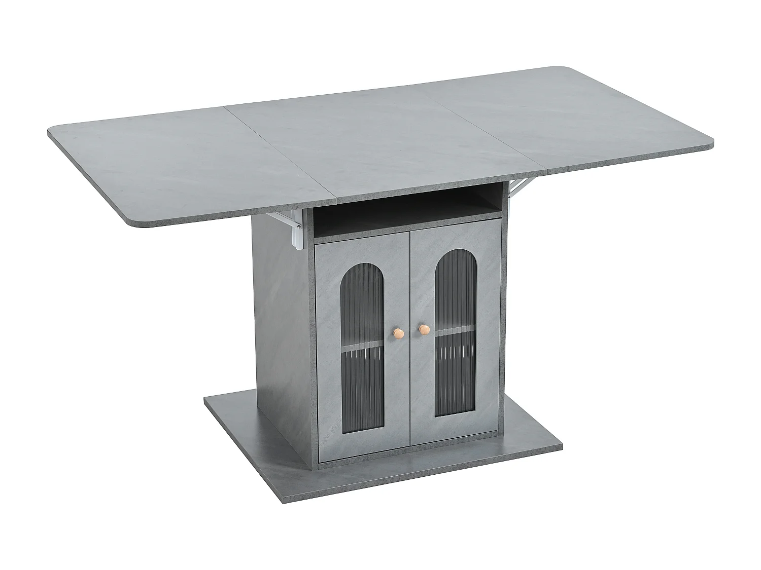 Table à manger pliable avec 2 portes et 1 niche - 50/140 x 78 x 75.6 cm - LEDs - Bois MDF - Gris