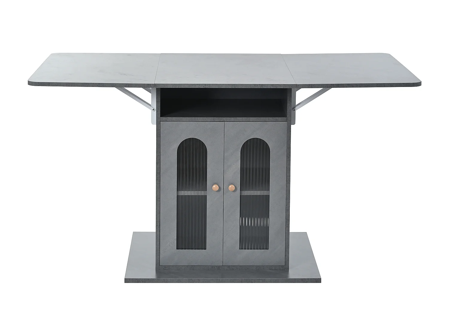 Table à manger pliable avec 2 portes et 1 niche - 50/140 x 78 x 75.6 cm - LEDs - Bois MDF - Gris