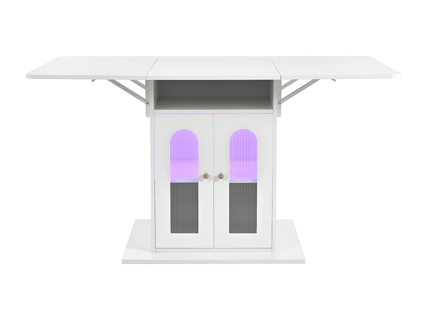 Klappbarer Esstisch mit 2 Türen und 1 Nische - 50/140 x 78 x 75,6 cm - LEDs - MDF-Holz - Weiß