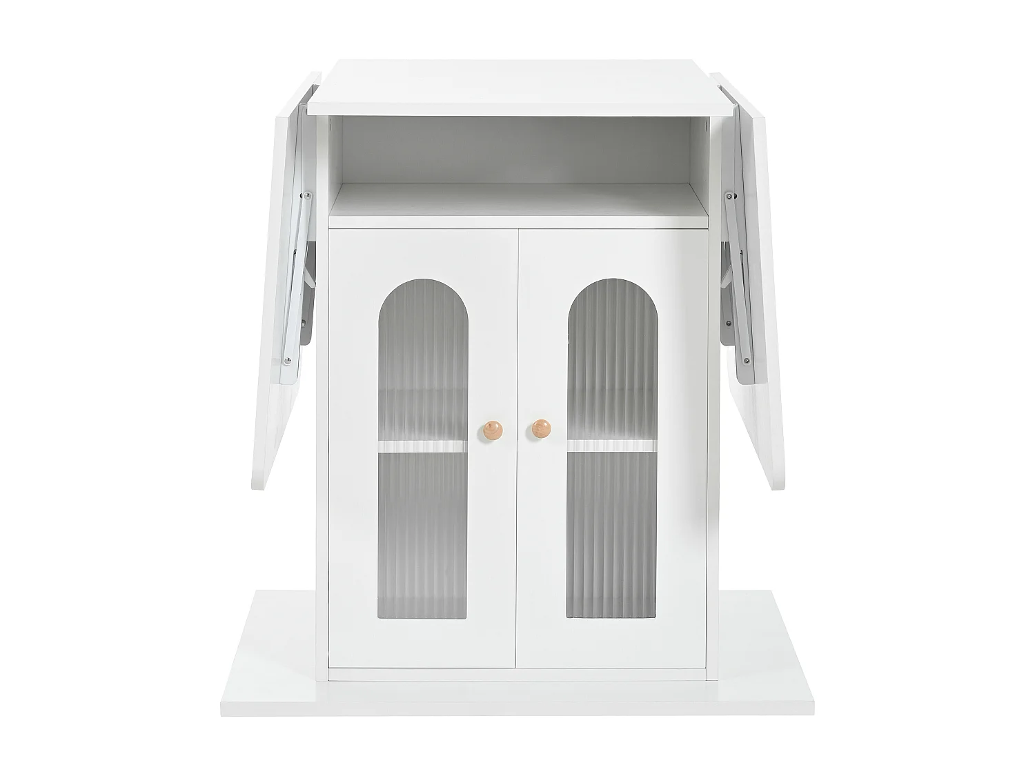 Klappbarer Esstisch mit 2 Türen und 1 Nische - 50/140 x 78 x 75,6 cm - LEDs - MDF-Holz - Weiß