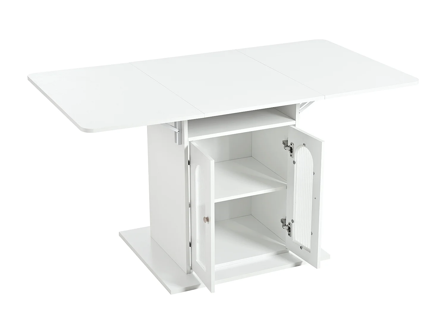 Klappbarer Esstisch mit 2 Türen und 1 Nische - 50/140 x 78 x 75,6 cm - LEDs - MDF-Holz - Weiß