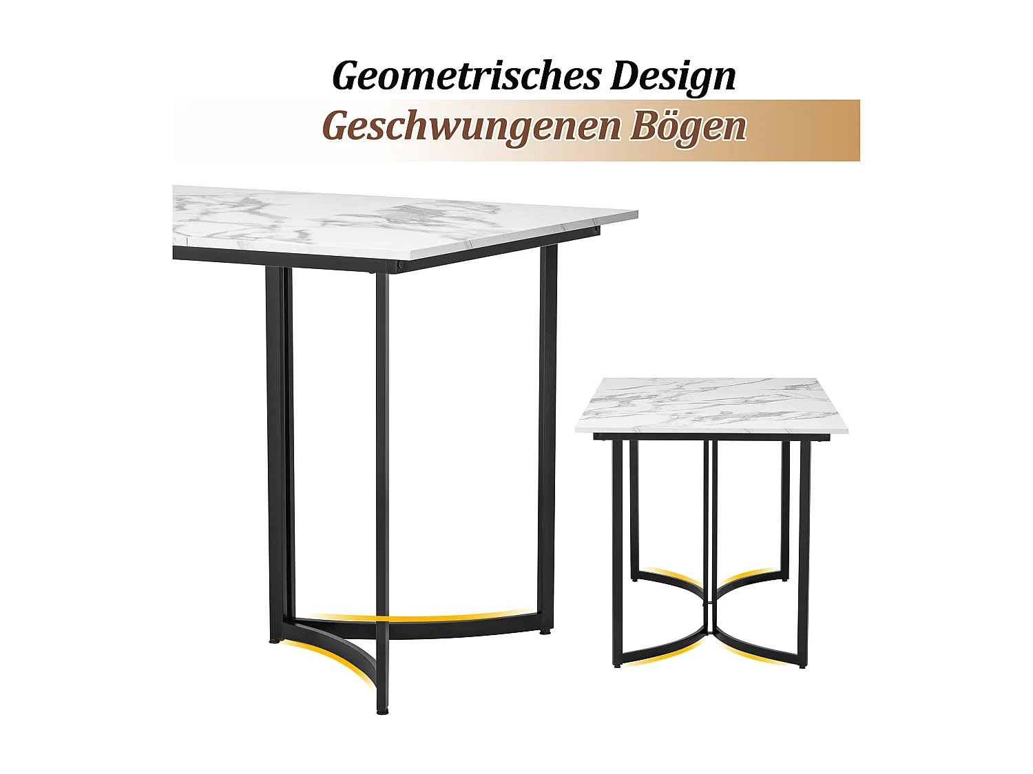 Tavolo da pranzo rettangolare per 4/6 persone - 140 x 80 x 75,5 cm - Gambe in MDF e metallo - Effetto marmo - Bianco