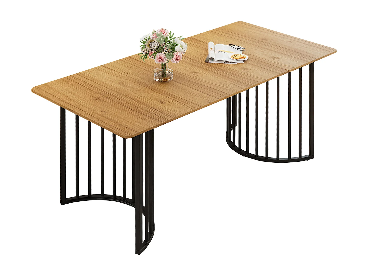 Table à manger rectangulaire 4 à 6 couverts - 140 x 80 x 75 cm - MDF et pièds en métal - pour salle à manger et cuisine - Naturel