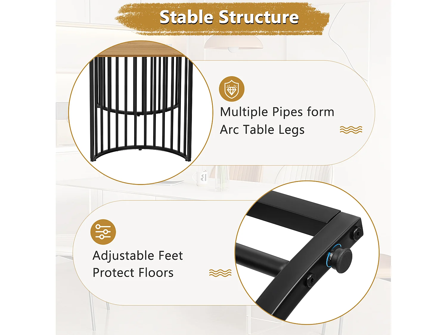 Table à manger rectangulaire 4 à 6 couverts - 140 x 80 x 75 cm - MDF et pièds en métal - pour salle à manger et cuisine - Naturel