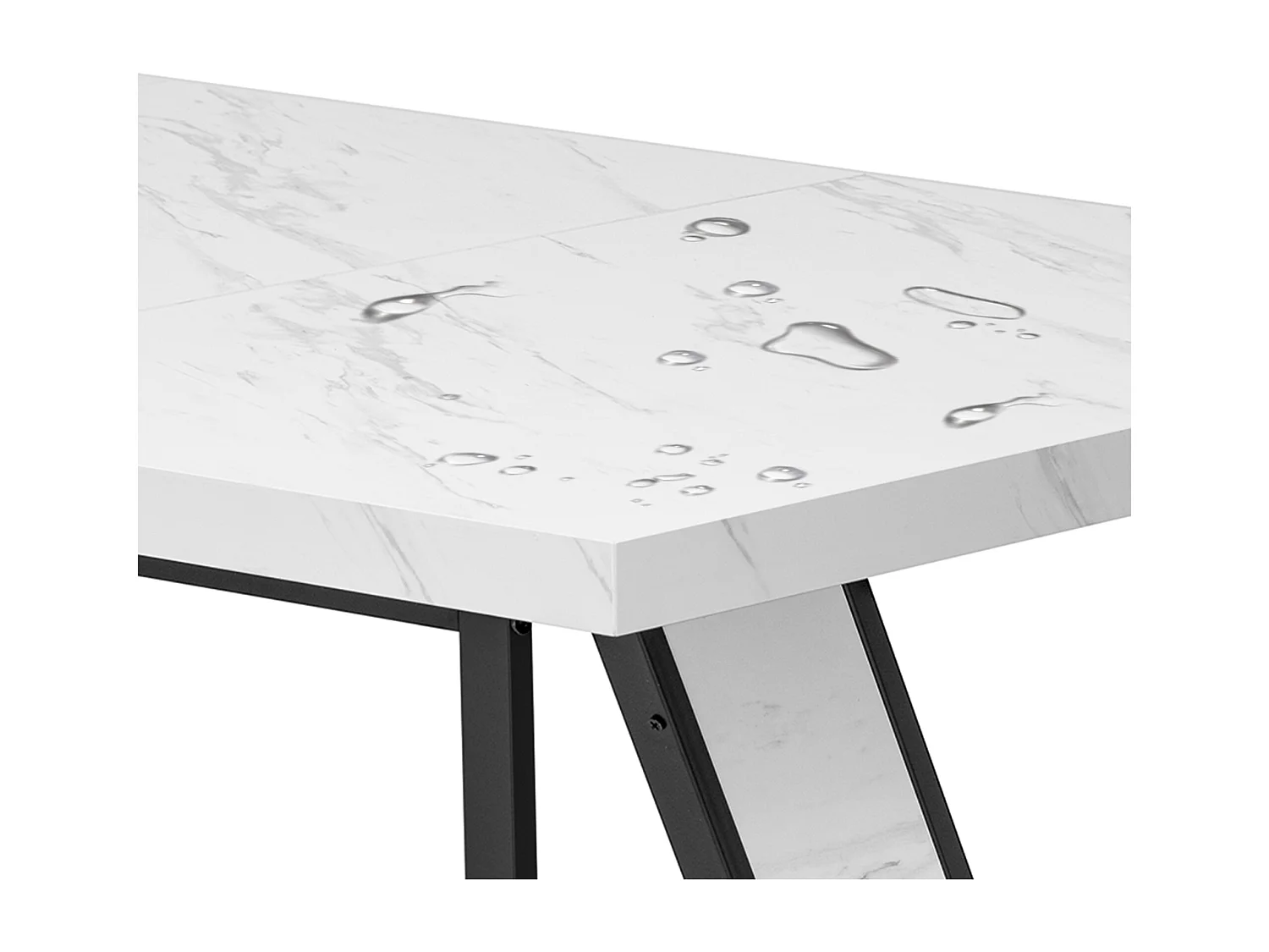 Table à manger rectangulaire 4 à 6 couverts - 160 x 80 x 75 cm - MDF et pièds en métal - Effet marbre - Blanc + noir