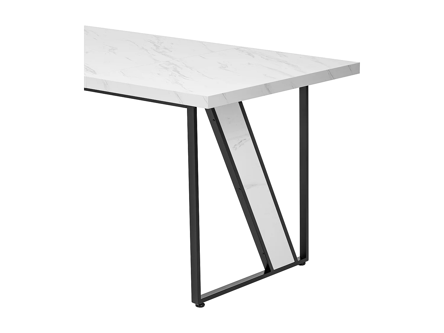 Table à manger rectangulaire 4 à 6 couverts - 160 x 80 x 75 cm - MDF et pièds en métal - Effet marbre - Blanc + noir