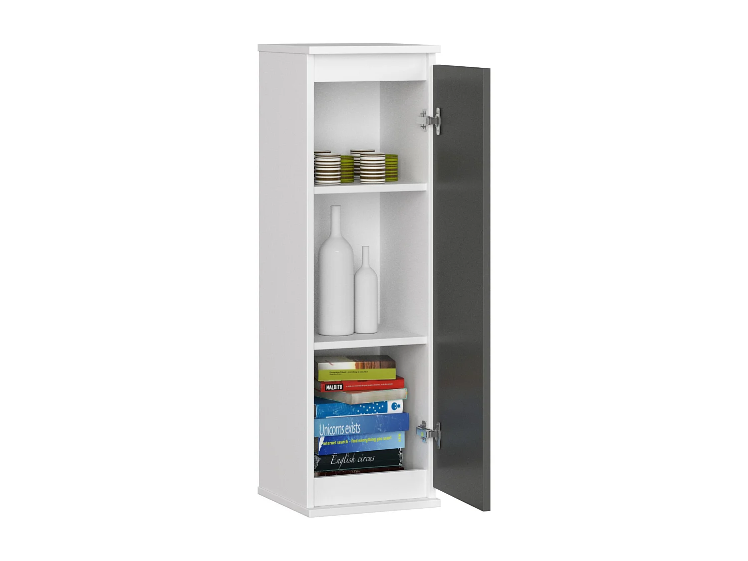 Armoire murale AKORD W30 Blanche 30 cm 1 porte façade Gris Graphite 3 étagères 30x30x99 cm