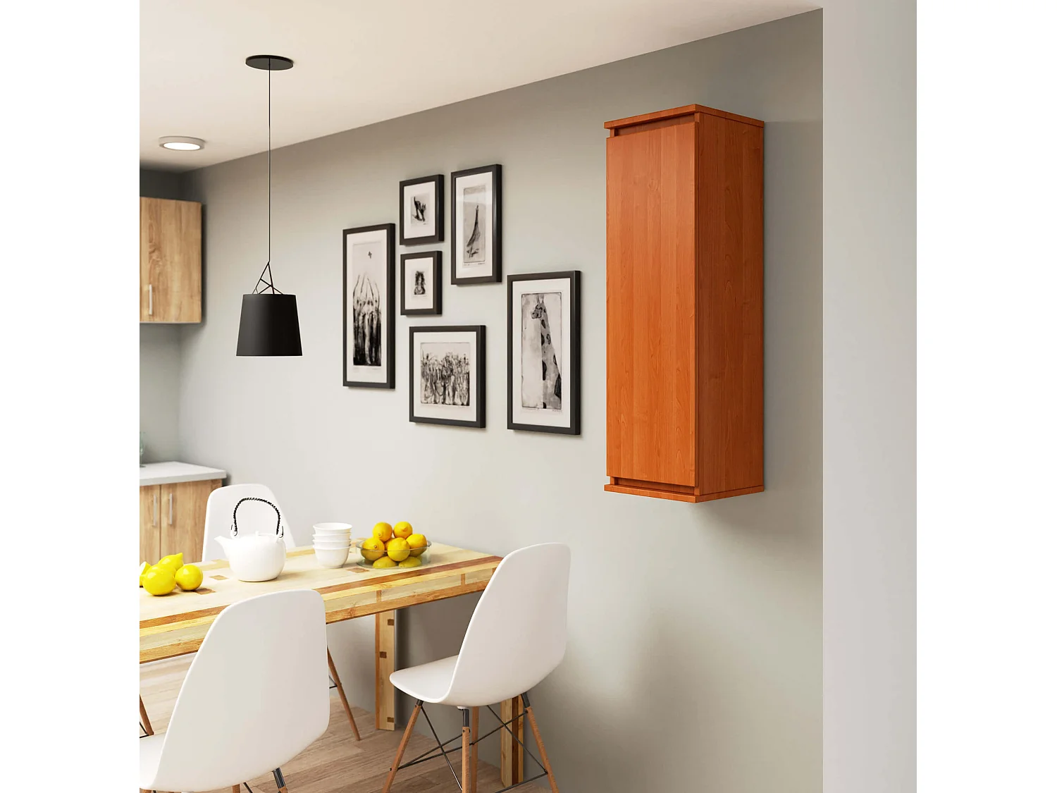 Hangende Vitrinekast W30 - Wit/Grijs Mat - 30x99x30cm - 1 Deur - 3 Planken - Zelfmontage - Modern Laminaten Meubel met ABS Randen