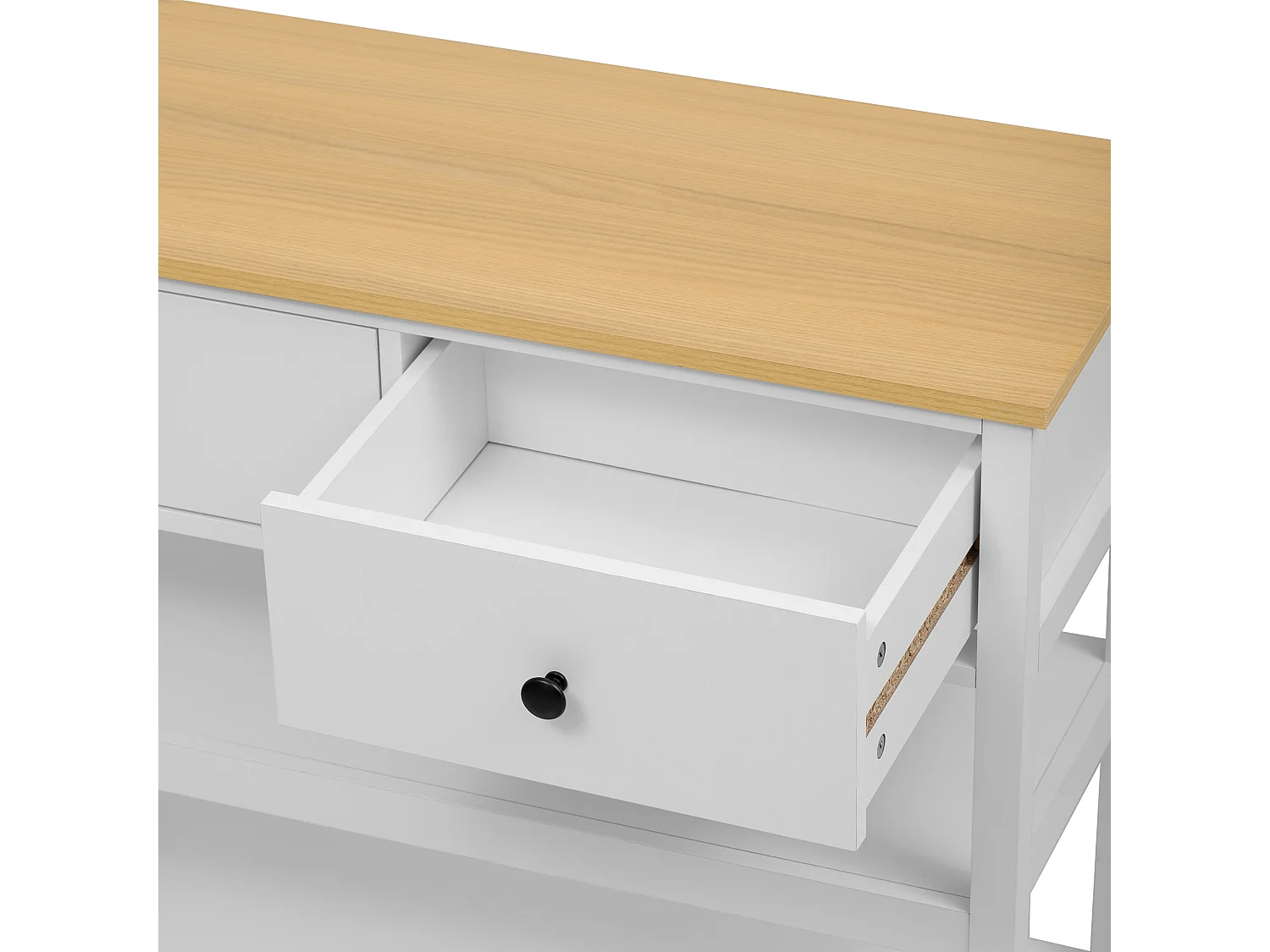 Konsola retro z 2 szufladami i 2 półkami - 85 x 35 x 77 cm - drewno MDF - biały + naturalny