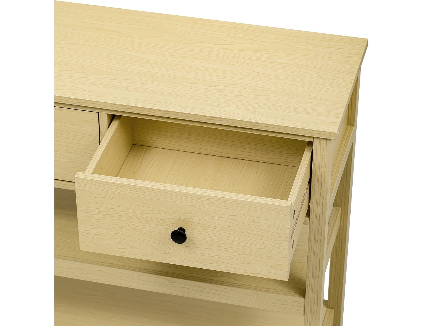 Consolle retrò con 2 cassetti e 2 ripiani - 85 x 35 x 77 cm - Legno MDF - Naturale