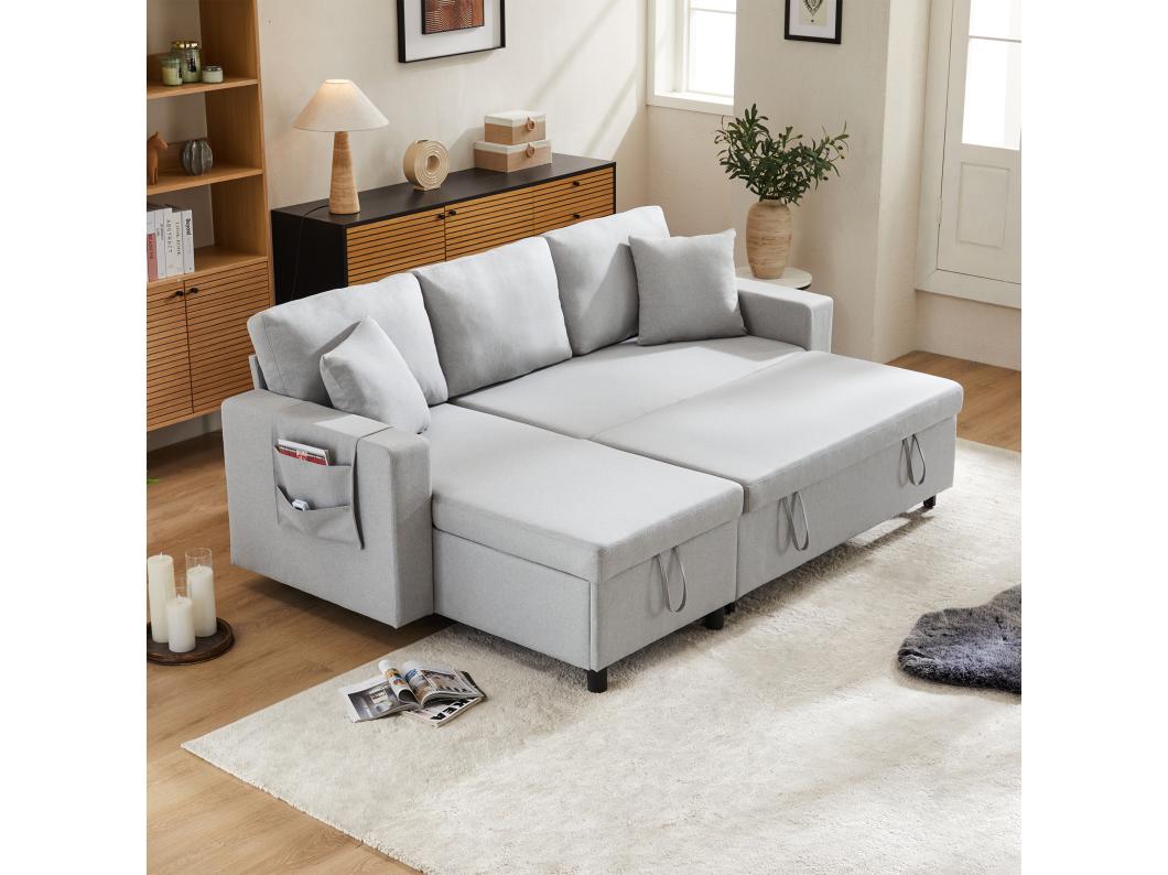 3-zits slaapbank met opbergruimte, slaapbank - 216 x 135 x 83 cm - met slaapfunctie - Grijs