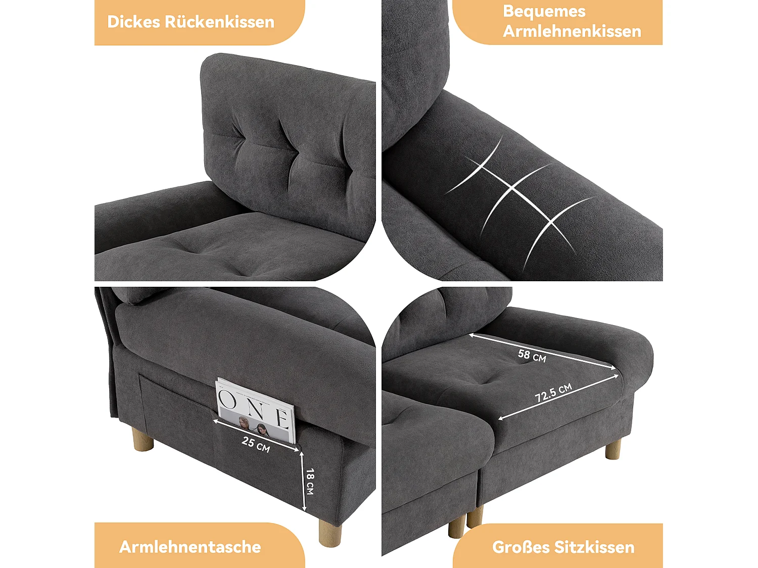 Sofa 2-osobowa w kształcie chmurki - 201 x 85 x 90 cm - Teddy velvet - do salonu - Szara