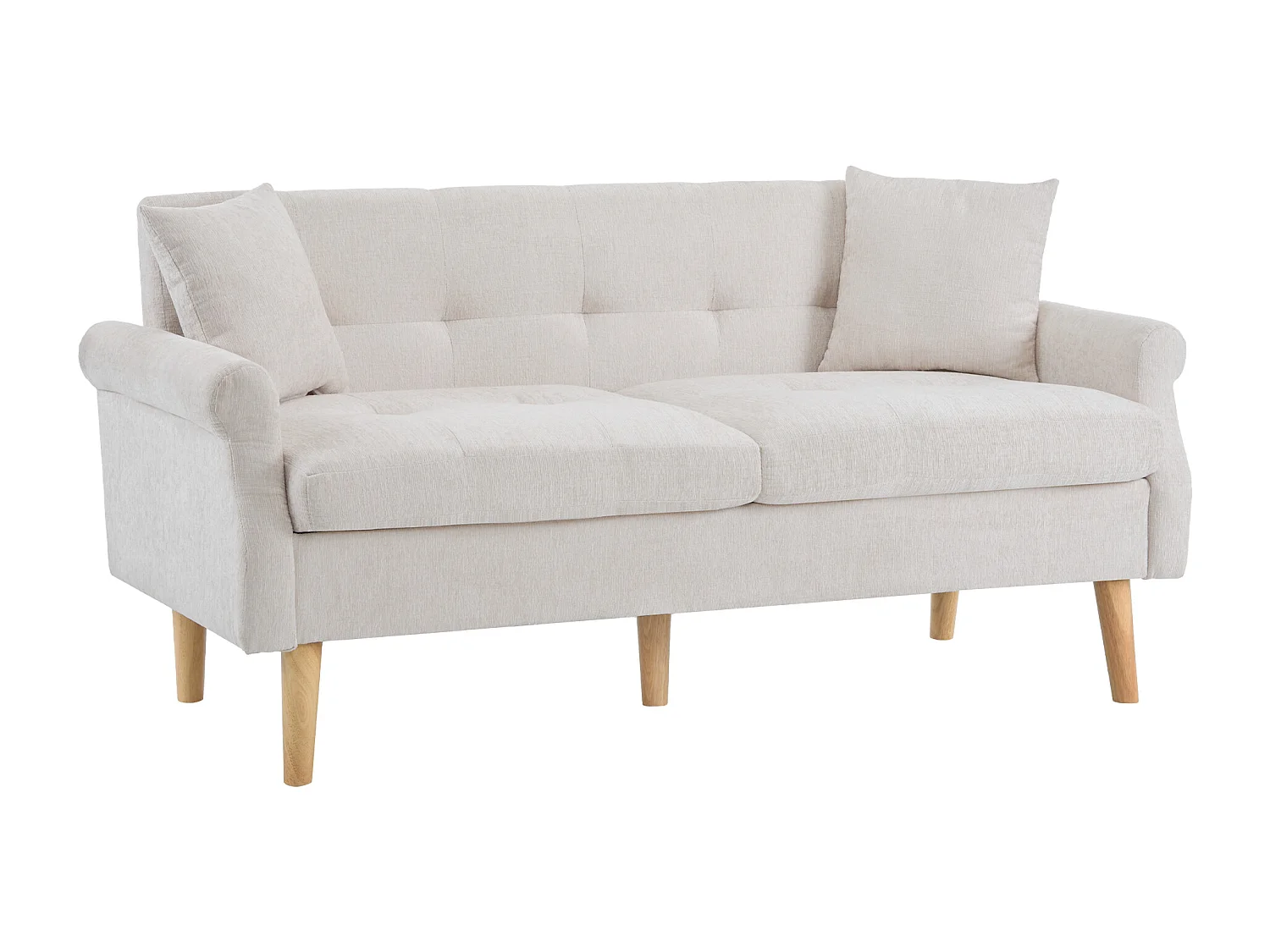 Sofá de 2 lugares em tecido chenille com almofadas grossas - 162 x 74 x 77 cm - para sala de estar, quarto - Bege