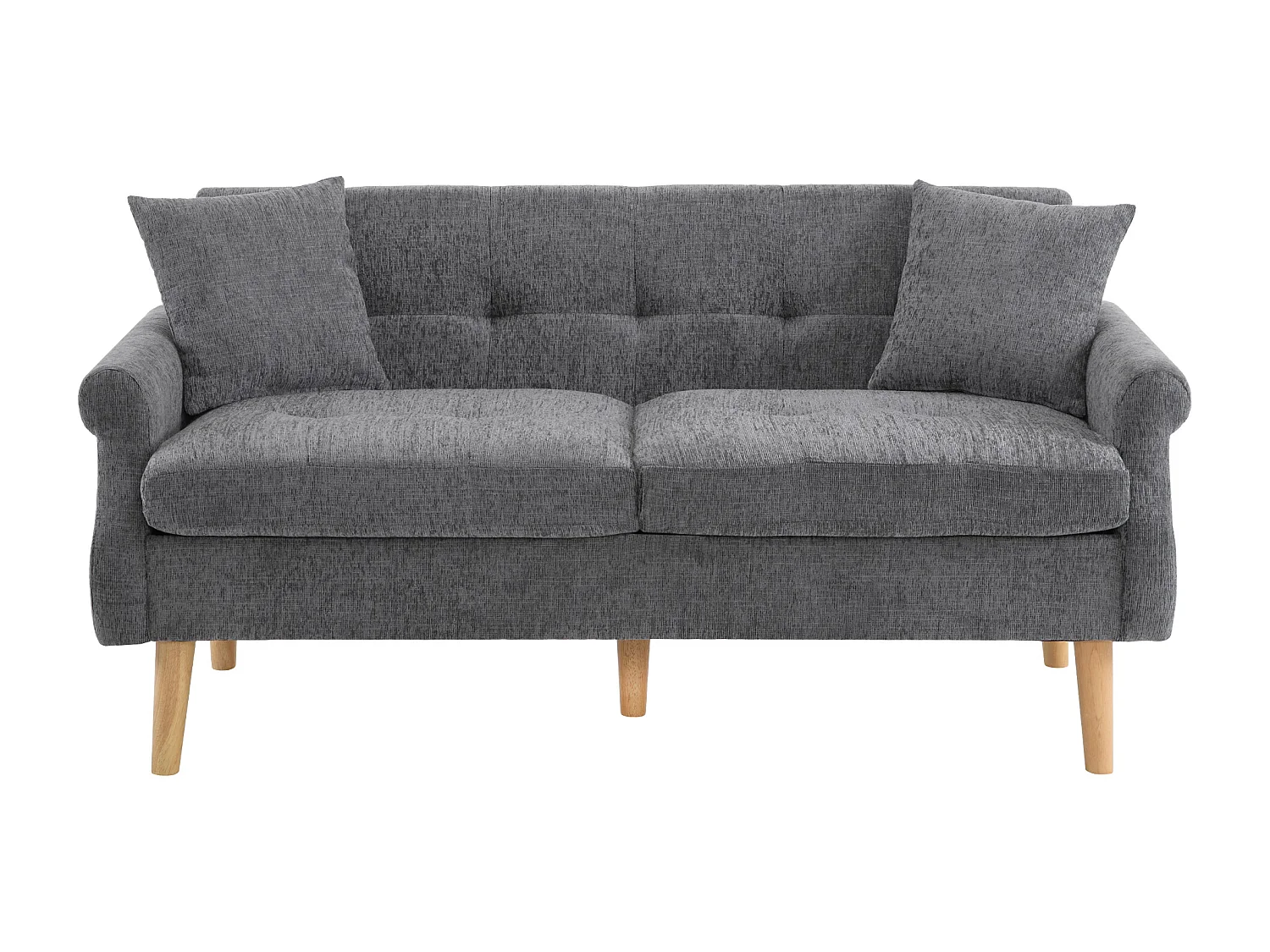 2-Sitzer-Sofa aus Chenille-Stoff mit dicken Kissen – 162 x 74 x 77 cm – für Wohnzimmer, Schlafzimmer – Hellgrau