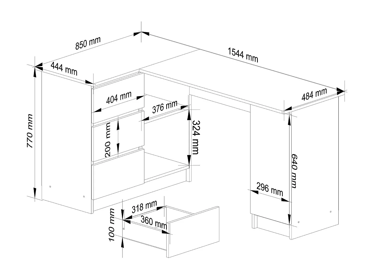 Hoekbureau Links B20 / Computerbureau / Computer Tafel / Bureautafel Links / Wit / 155 x 77 x 85 cm