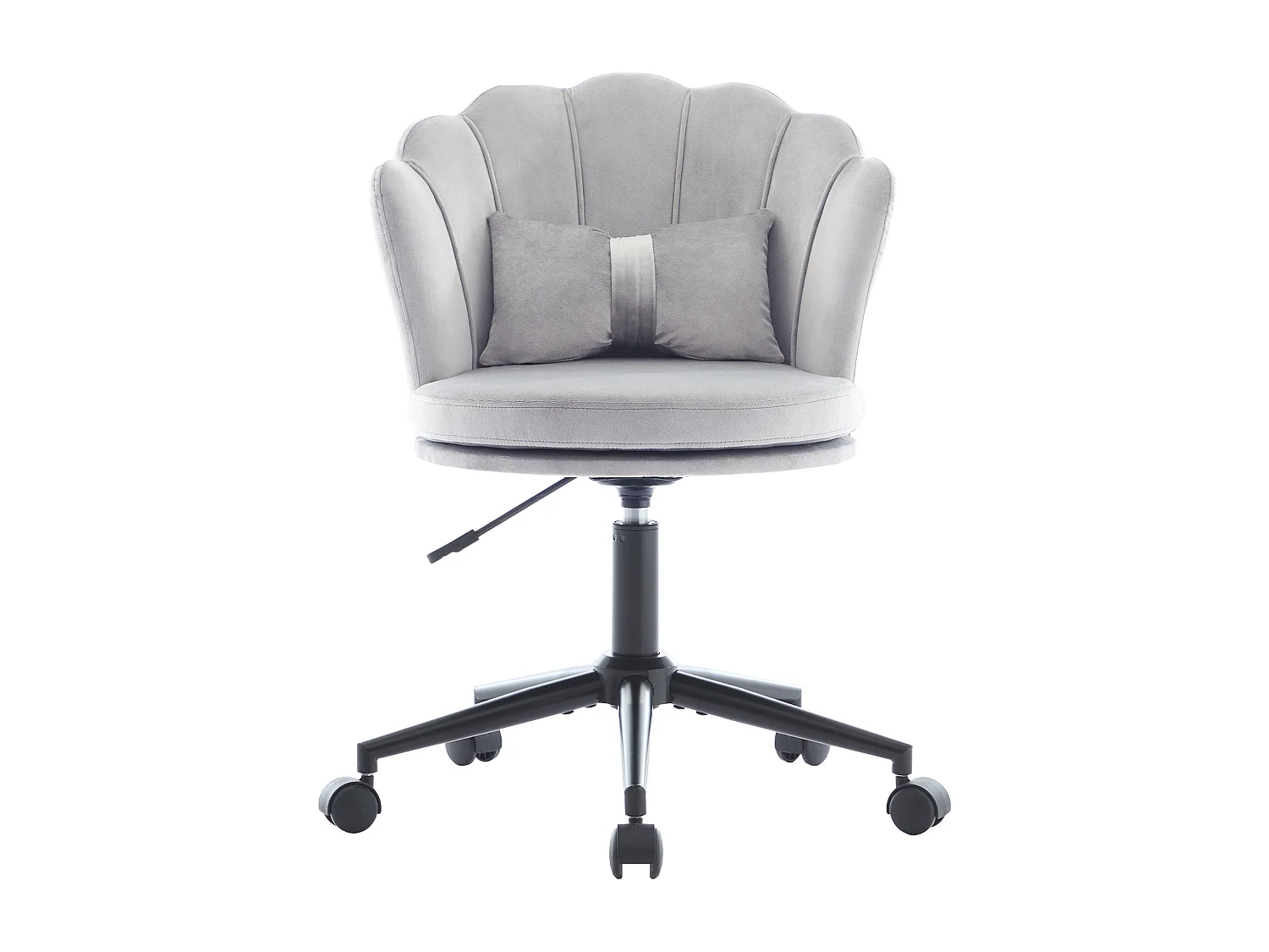 Poltrona giratória com altura regulável - Encosto em forma de pétala - 55 x 42 x 73-83 cm - Veludo - Cinza