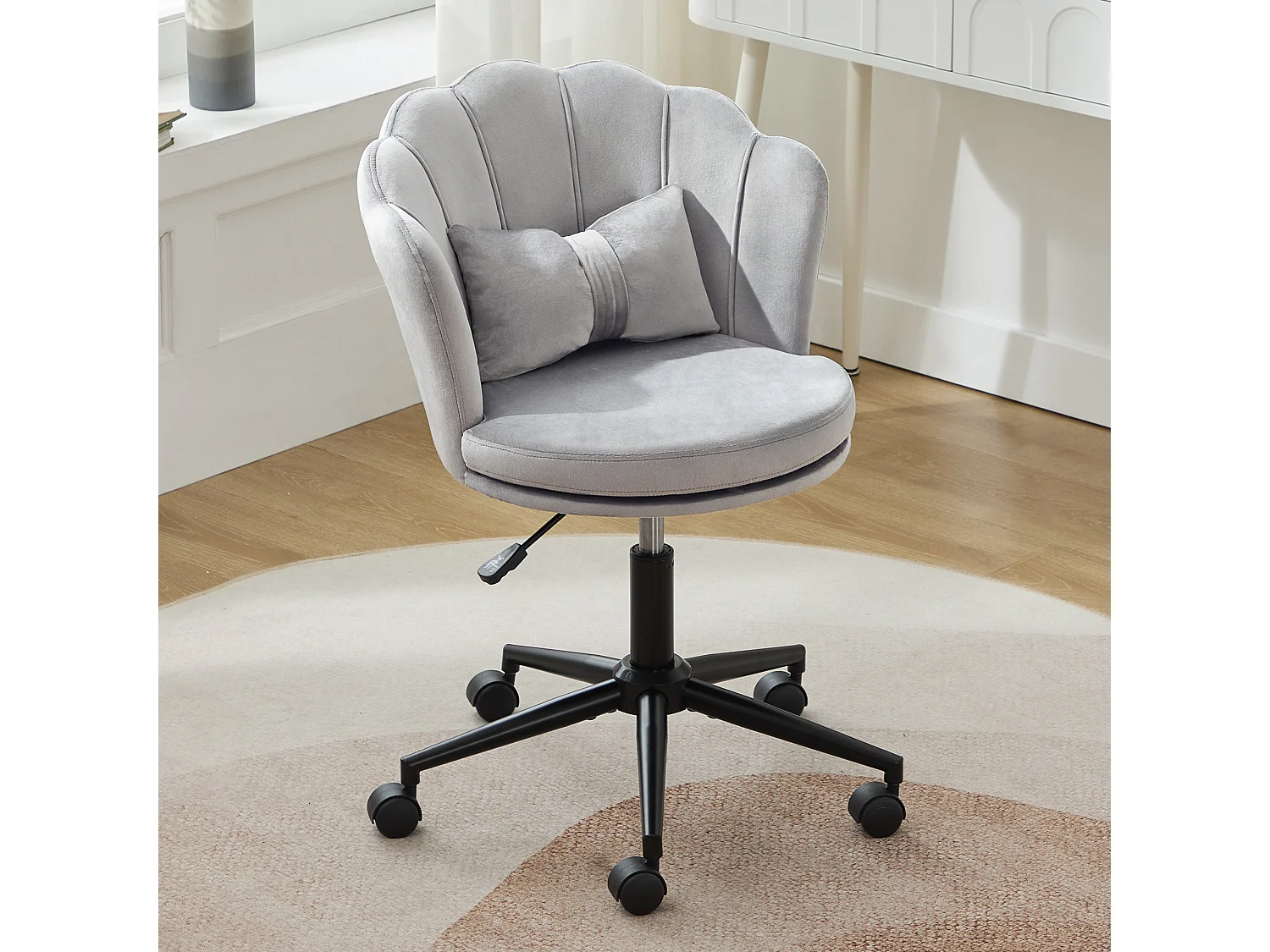 Fauteuil pivotant avec hauteur réglable - Dossier en forme de pétale - 55 x 42 x 73-83 cm - Velours - Gris