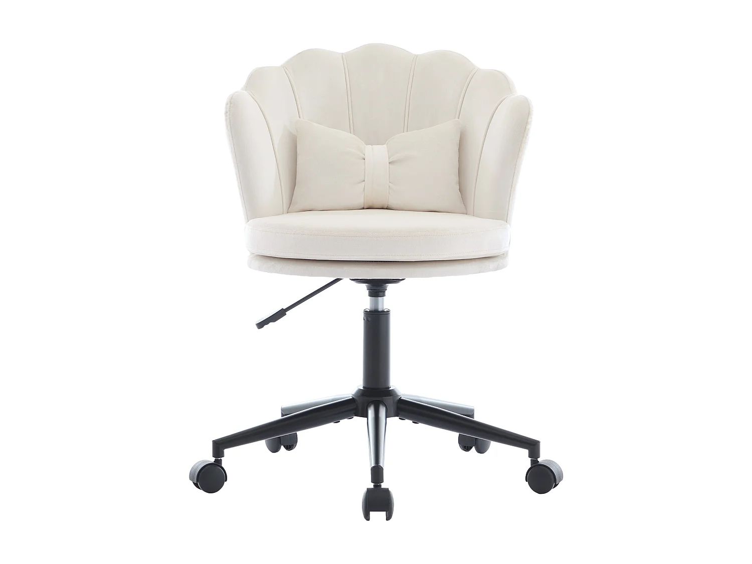 Drehsessel mit verstellbarer Höhe - Blütenförmige Rückenlehne - 55 x 42 x 73-83 cm - Samt - Beige