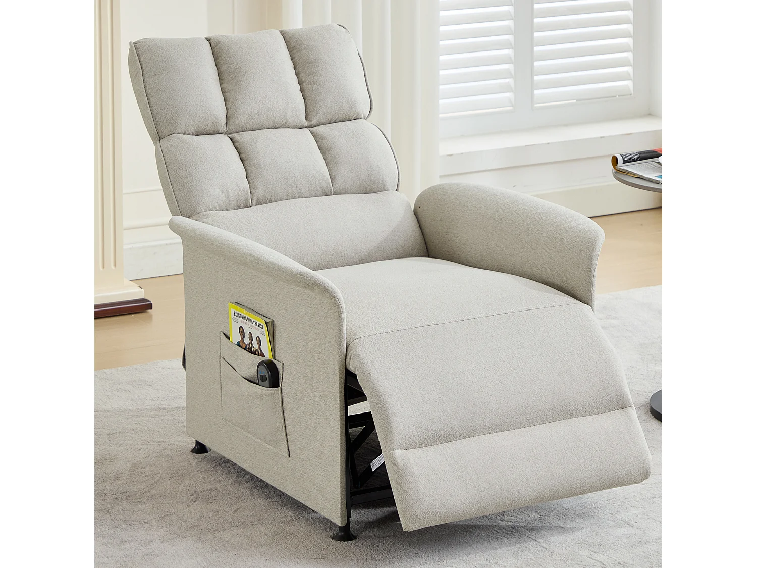 Elektrische relaxfauteuil met zijvak - 78 x 89,5 x 96 cm - Technische stof - Beige