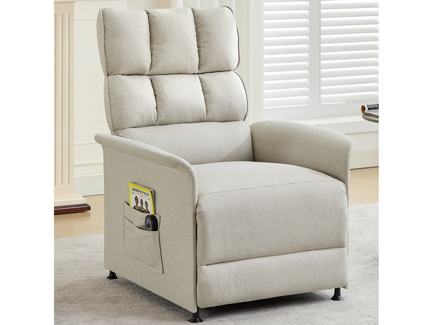 Elektrische relaxfauteuil met zijvak - 78 x 89,5 x 96 cm - Technische stof - Beige