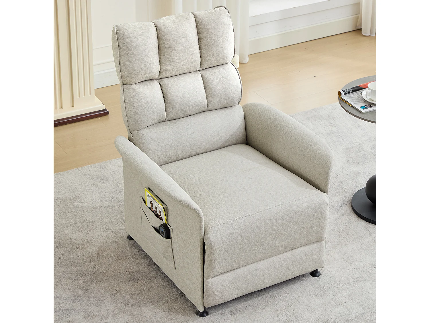 Elektrische relaxfauteuil met zijvak - 78 x 89,5 x 96 cm - Technische stof - Beige