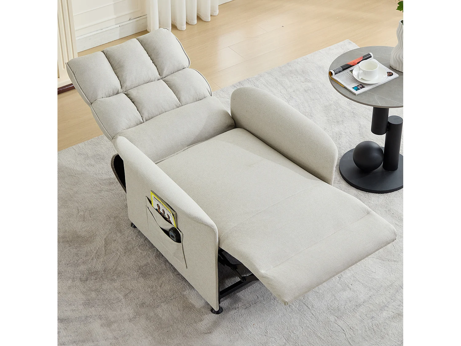 Elektrische relaxfauteuil met zijvak - 78 x 89,5 x 96 cm - Technische stof - Beige