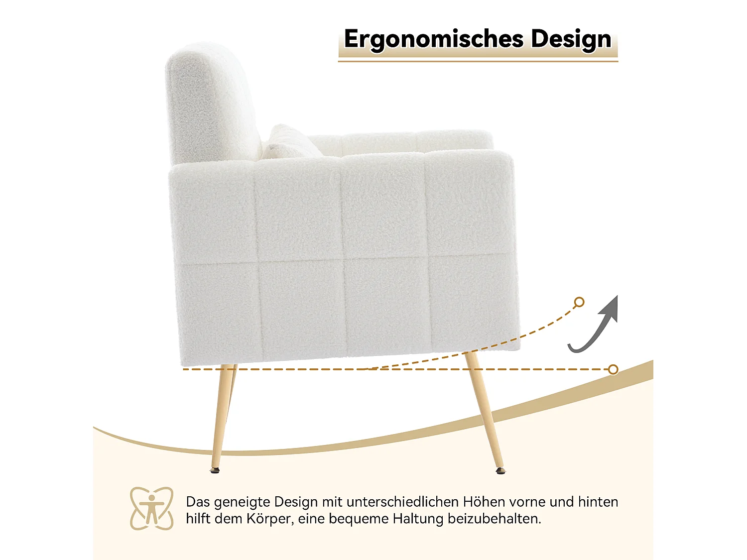 Fauteuil met armleuningen - Teddy fluwelen stof - 74 x 70 x 82 cm - Metalen poten - Wit