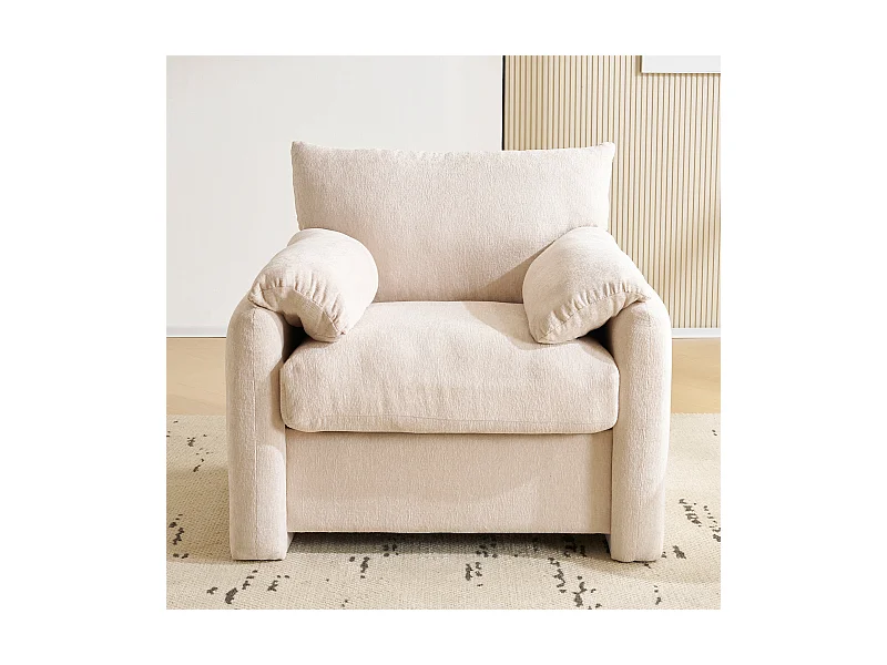 Fotel, sofa 1-osobowa w tkaninie szenilowej - z podłokietnikami i oparciem - 96 x 82 x 84 cm - do salonu, sypialni - beżowy