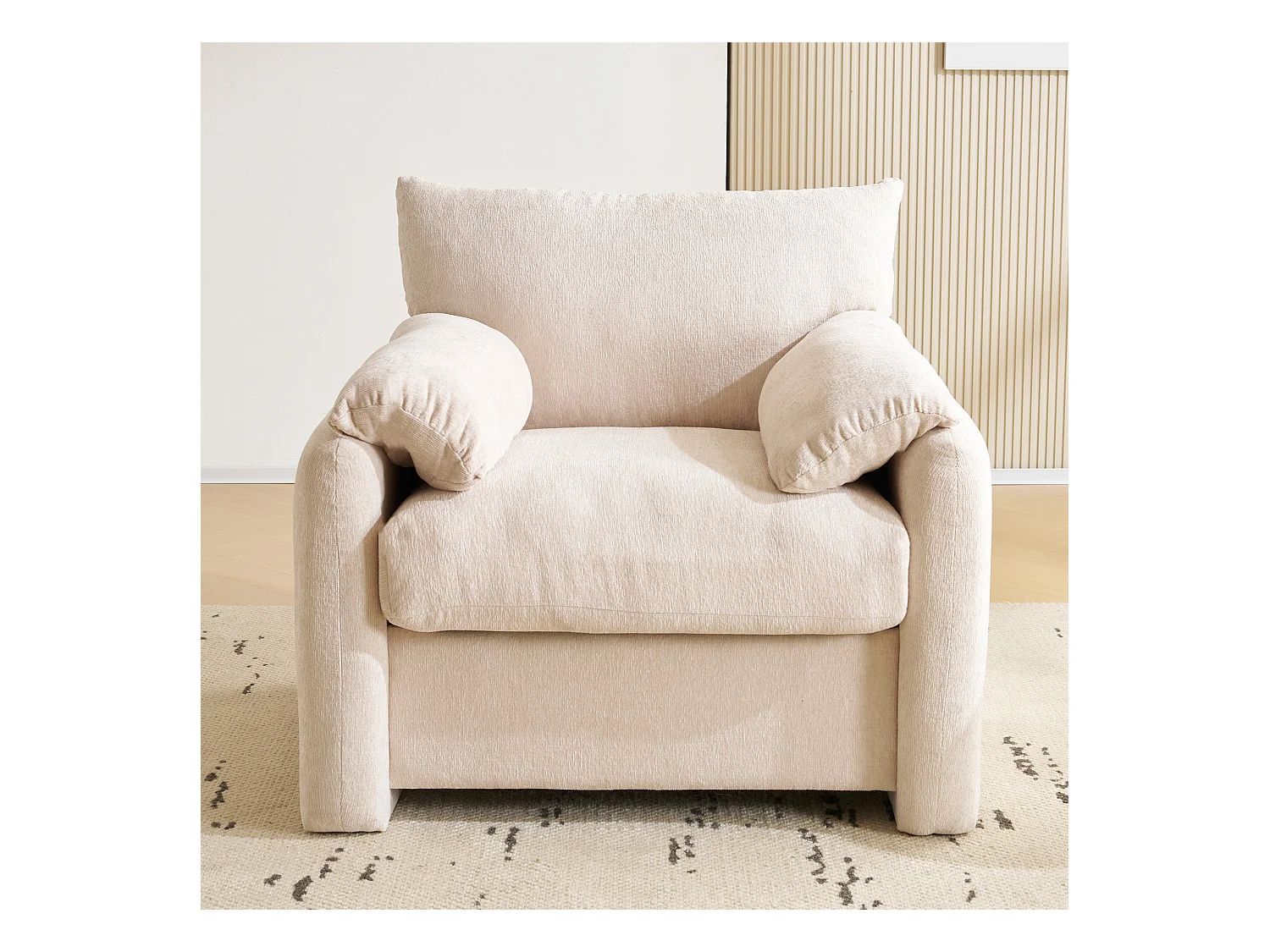Fauteuil, canapé 1 place en tissu chenille - avec accoudoirs et dossier - 96 x 82 x 84 cm - pour salon , chambre - Beige