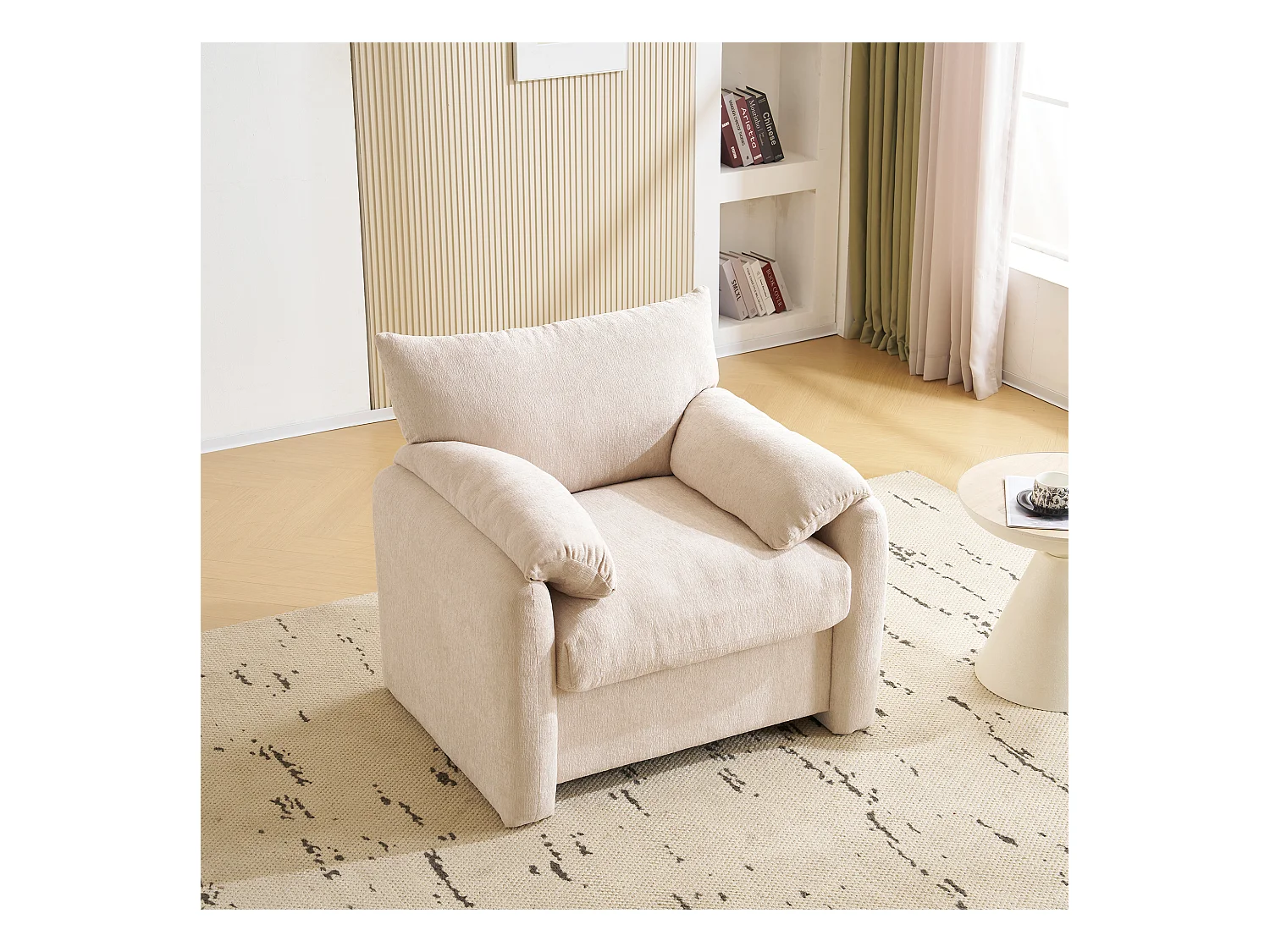 Fauteuil, 1-zitsbank in chenillestof - met armleuningen en rugleuning - 96 x 82 x 84 cm - voor woonkamer, slaapkamer - Beige