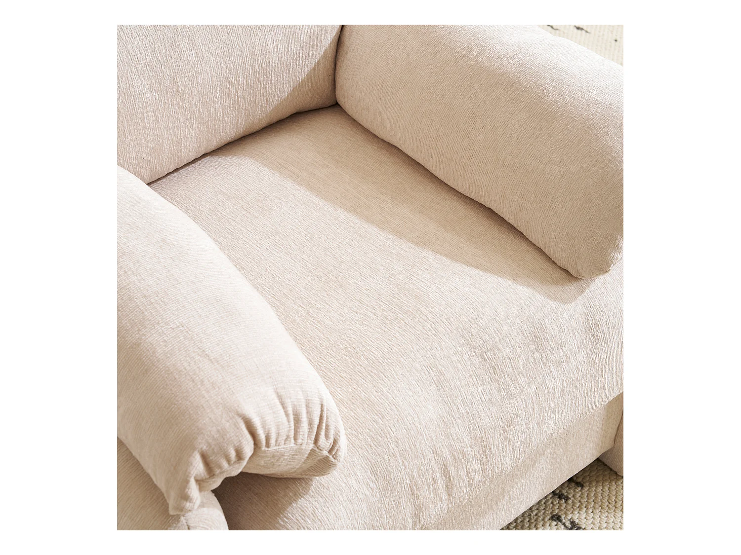 Fauteuil, 1-zitsbank in chenillestof - met armleuningen en rugleuning - 96 x 82 x 84 cm - voor woonkamer, slaapkamer - Beige