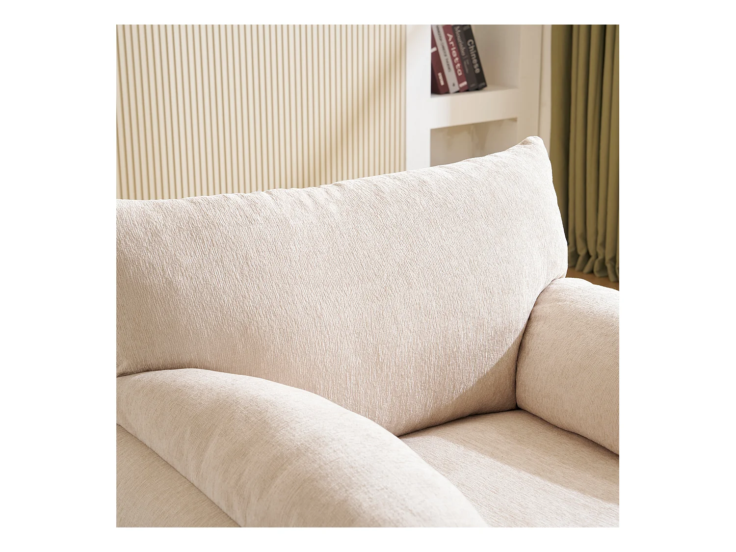 Fauteuil, 1-zitsbank in chenillestof - met armleuningen en rugleuning - 96 x 82 x 84 cm - voor woonkamer, slaapkamer - Beige