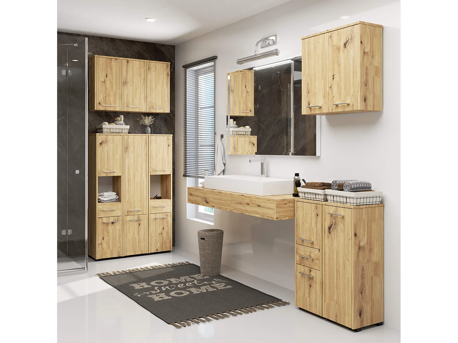 Armoire salle de bains AKORD FIN Chêne Artisan 30 cm 1 porte façade Chêne Artisan 2 étagères 30x30x85 cm