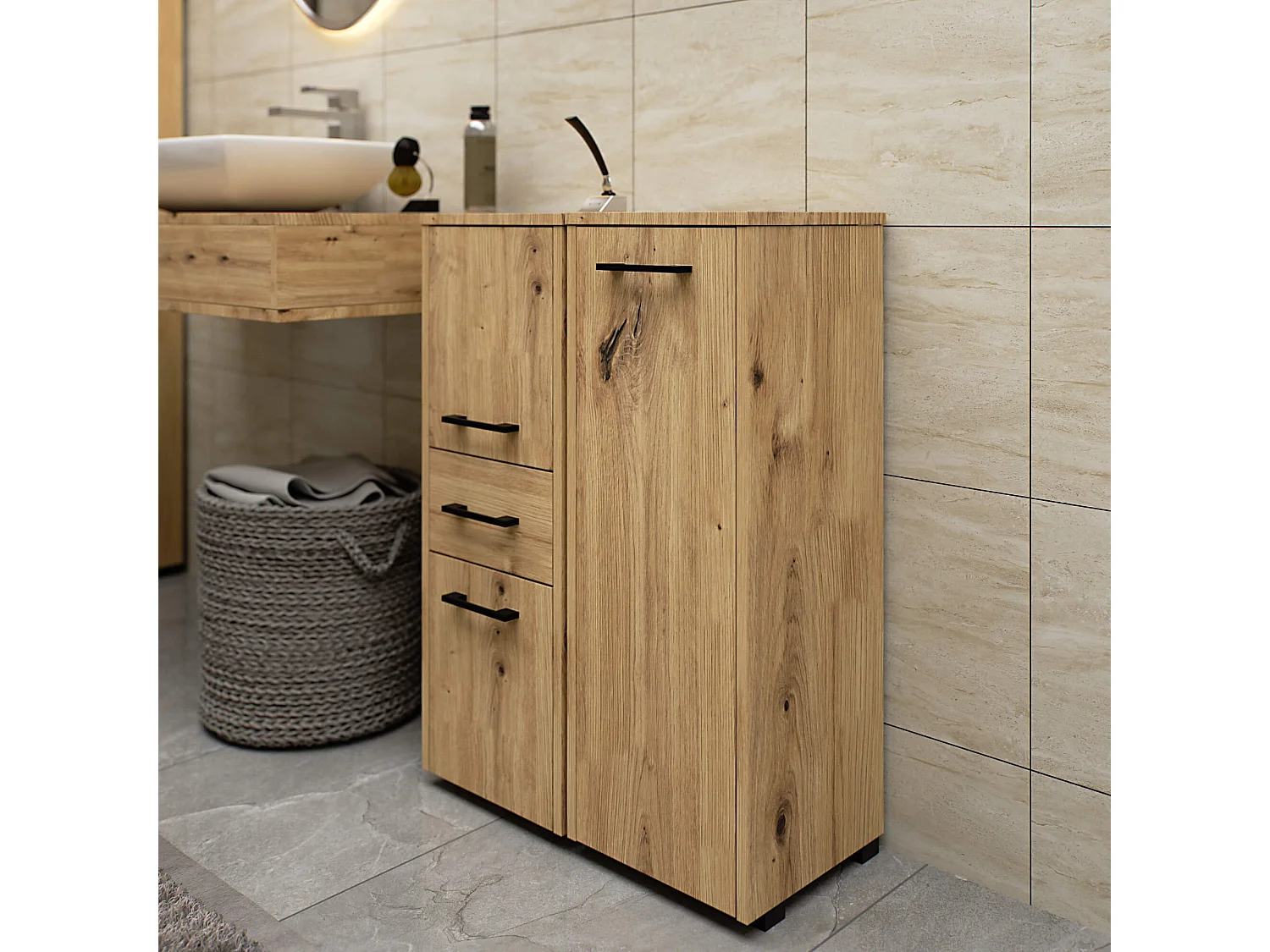 Armario de baño de pie AKORD FIN Roble Artisan 30 cm 1 puerta 2 estantes 30x30x82 cm