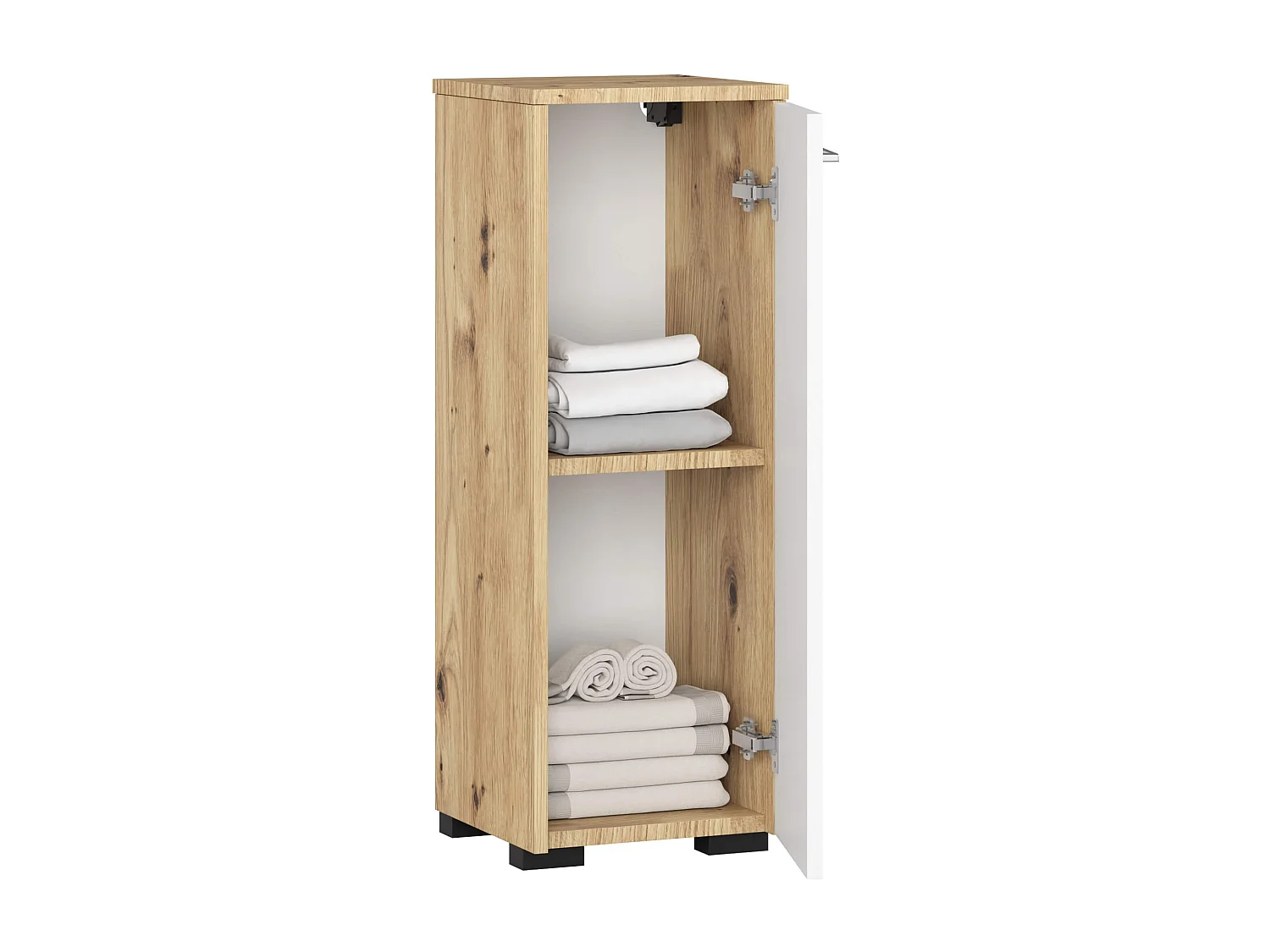 Stehender Badezimmerschrank AKORD FIN Artisan Eiche 30 cm Tür 2 Ebenen Front Weiß B30 x H85 x T30 cm