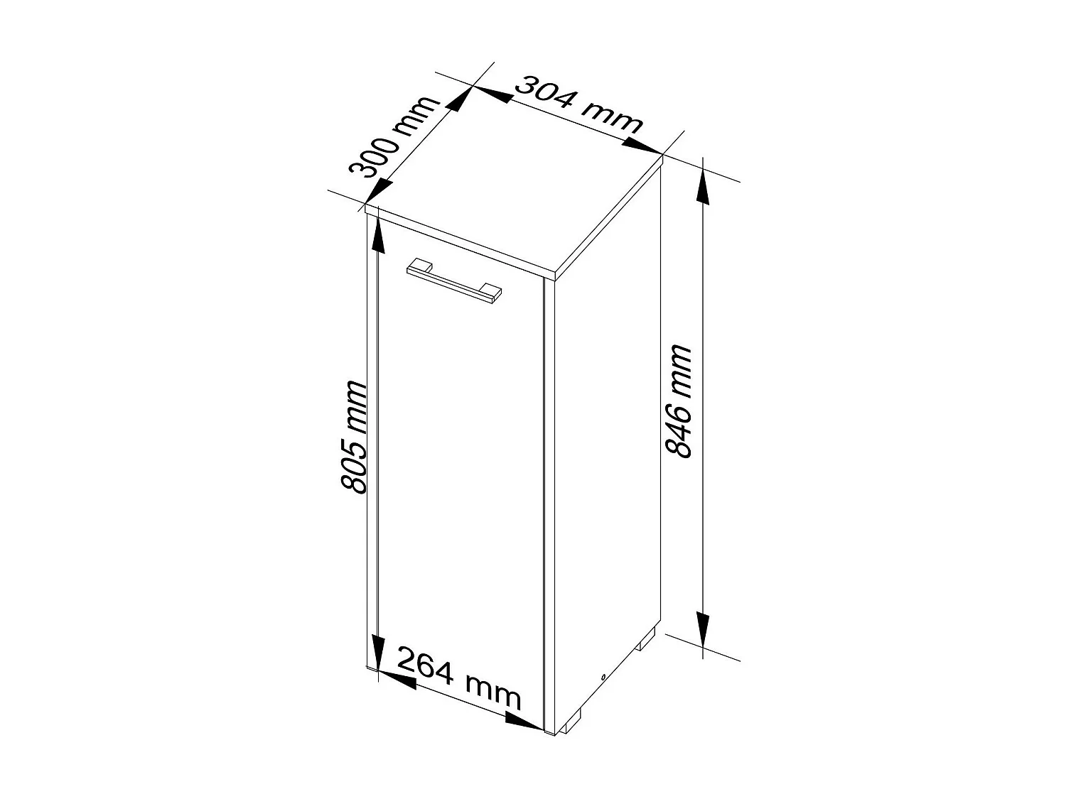 Armoire salle de bains AKORD FIN Chêne Artisan 30 cm 1 porte façade Blanche 2 étagères 30x30x85 cm