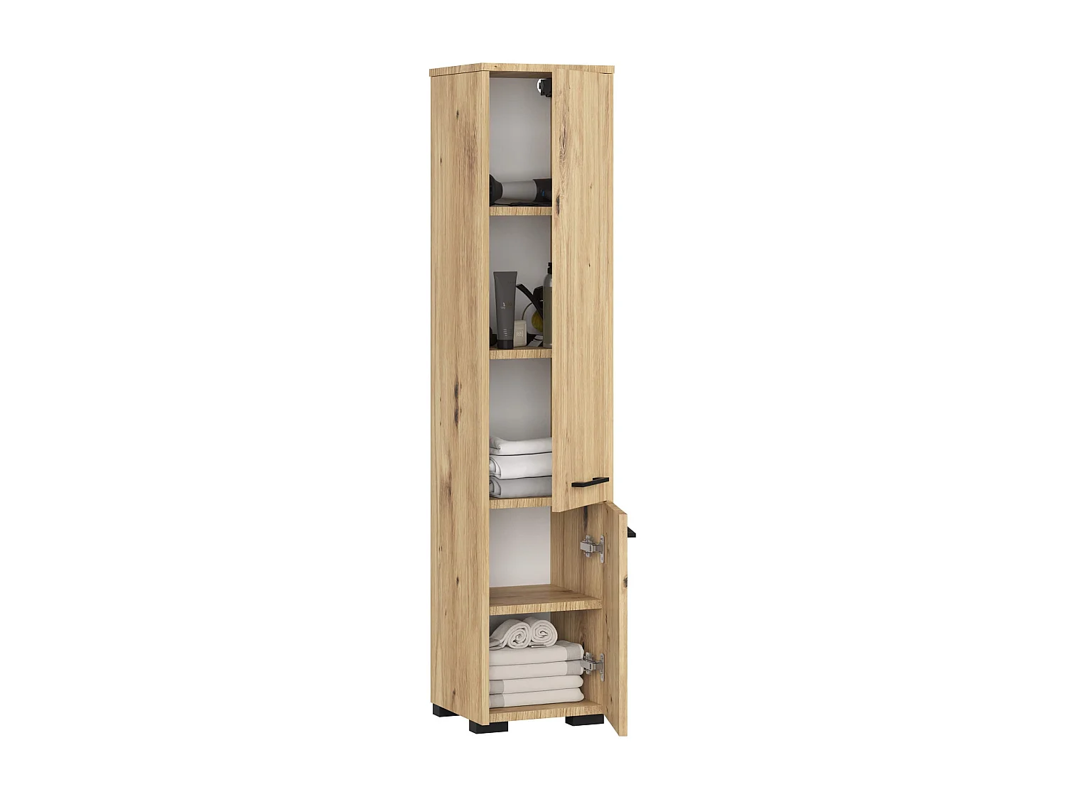 Colonne salle de bains AKORD FIN Chêne Artisan 30 cm 2 portes façade Chêne Artisan 5 étagères 30x30x140 cm