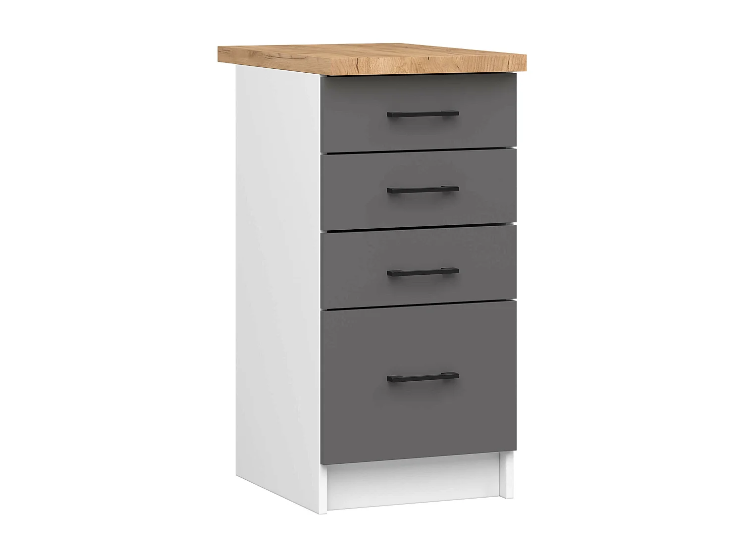 Küchenschrank AKORD OLIWIA modular S40 Unterschrank mit Arbeitsplatte Weiß 40 cm 4 Schubladen Front Graphitgrau B40 x H85 x T46 cm